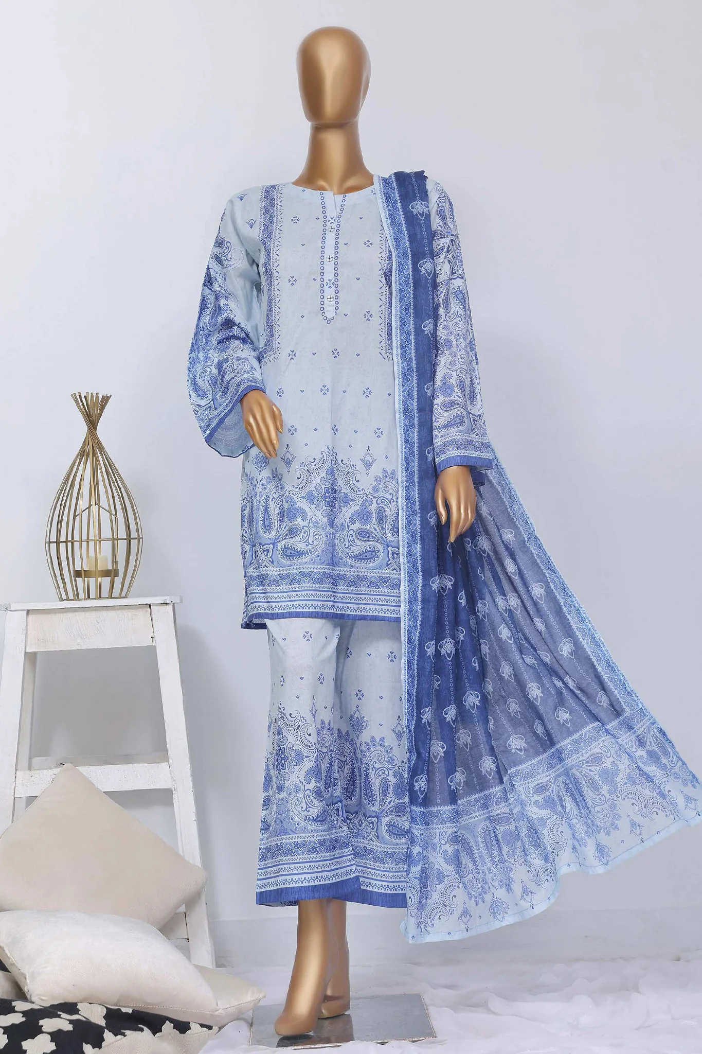 Sada Bahar Stitched 3 Piece Mid Summer Co Ords Suit-D-5680-Sky Blue