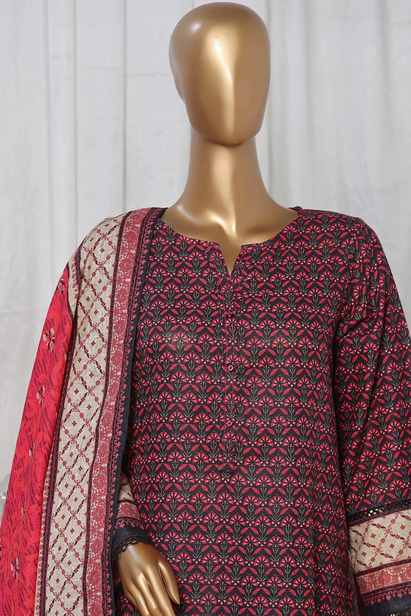 Sada Bahar Stitched 3 Piece Printed Khaddar Suit-D-6641-Maroon - Image 2