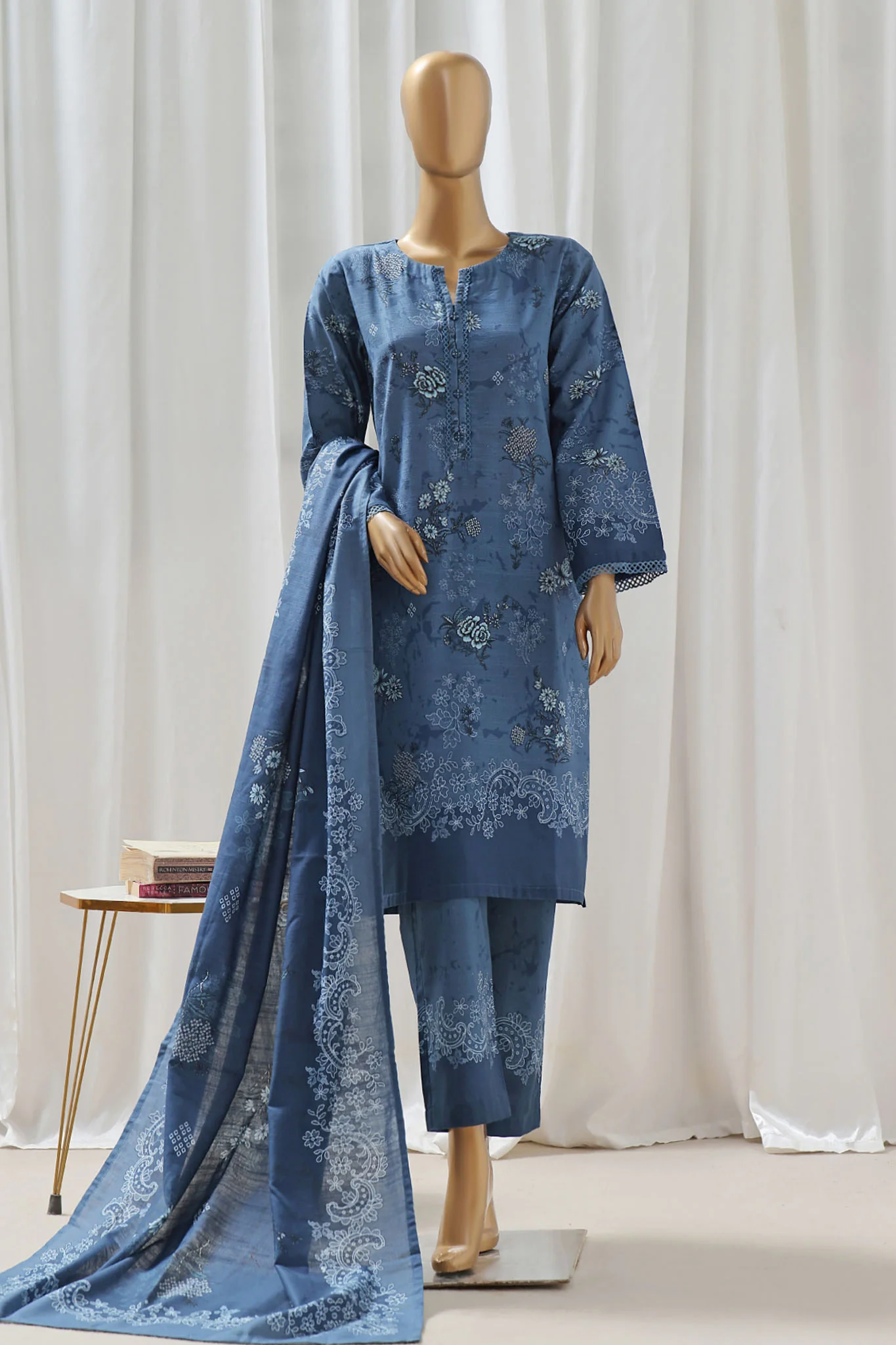 Sada Bahar Stitched 3 Piece Printed Khaddar Vol-02 Suit-D-11-Blue