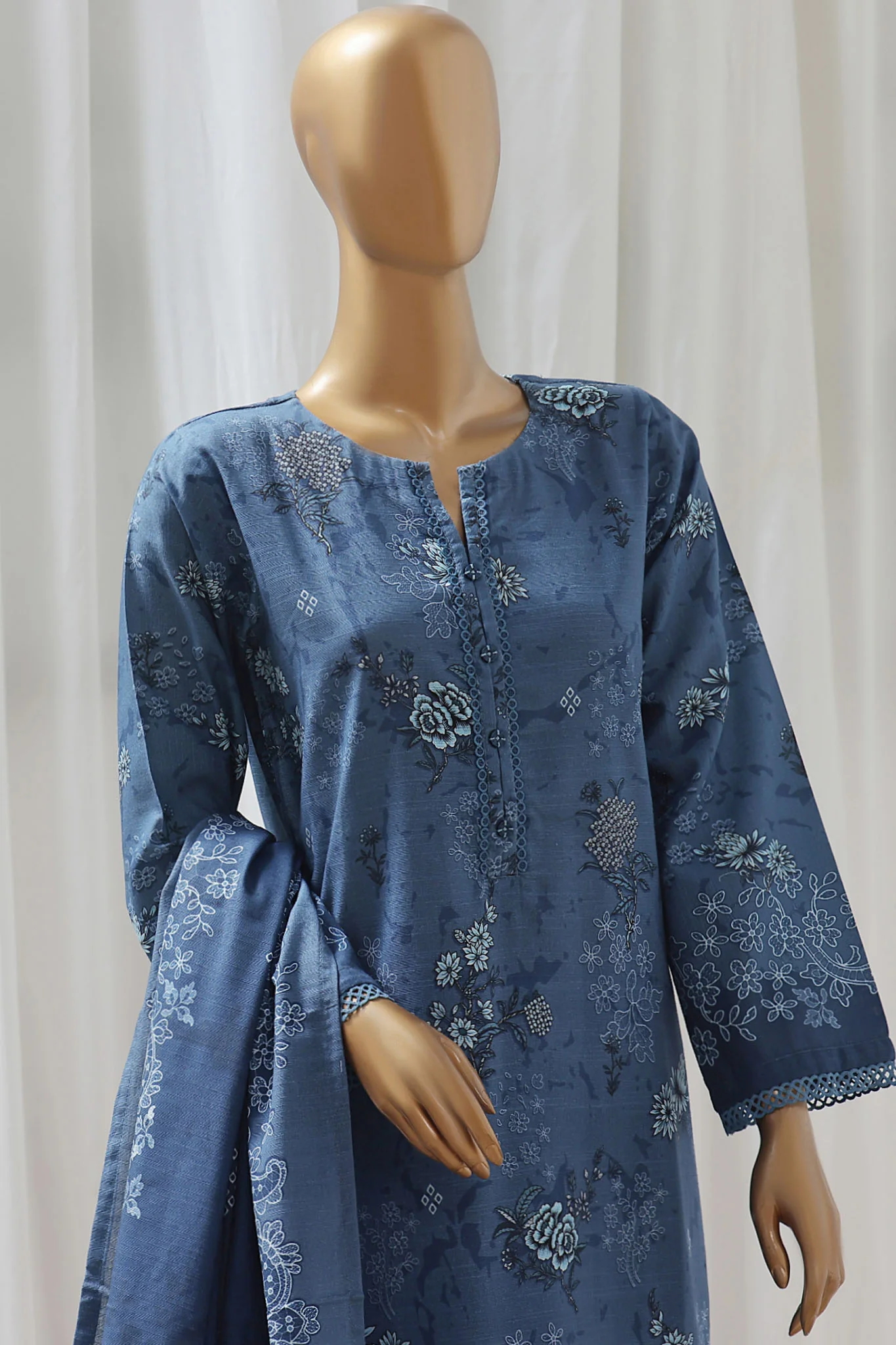 Sada Bahar Stitched 3 Piece Printed Khaddar Vol-02 Suit-D-11-Blue - Image 2