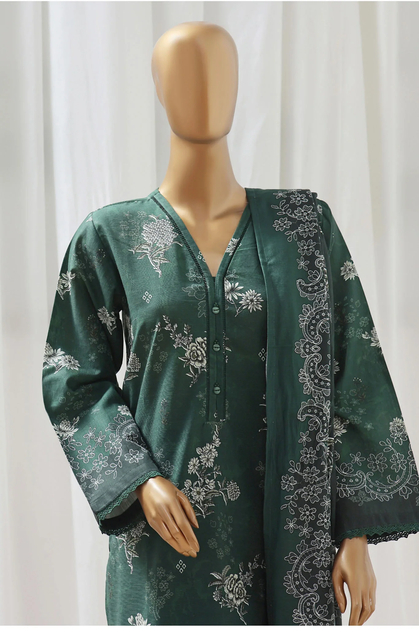 Sada Bahar Stitched 3 Piece Printed Khaddar Vol-02 Suit-D-12-Green - Image 2