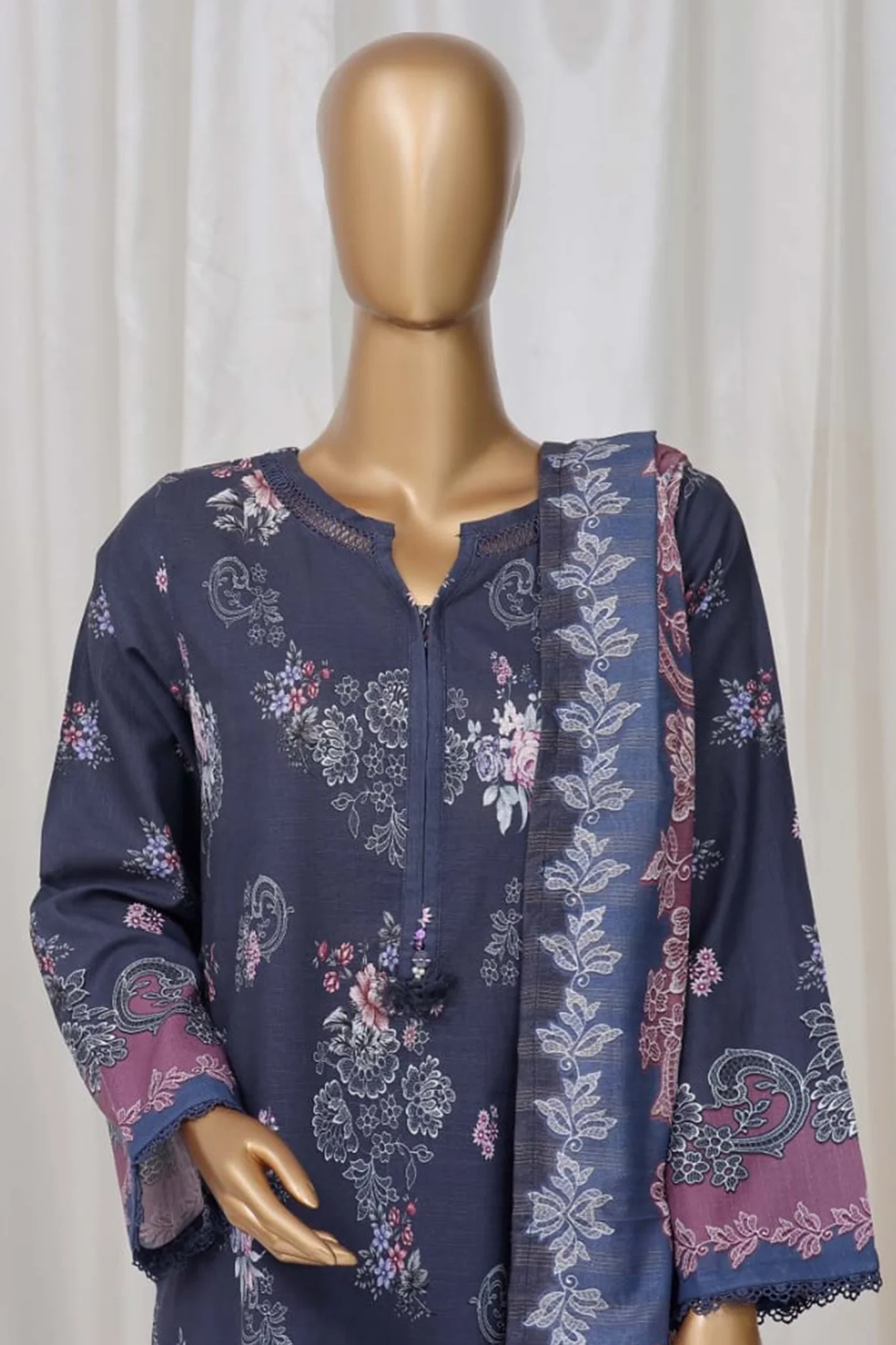 Sada Bahar Stitched 3 Piece Printed Khaddar Vol-02 Suit-D-16-Blue - Image 2