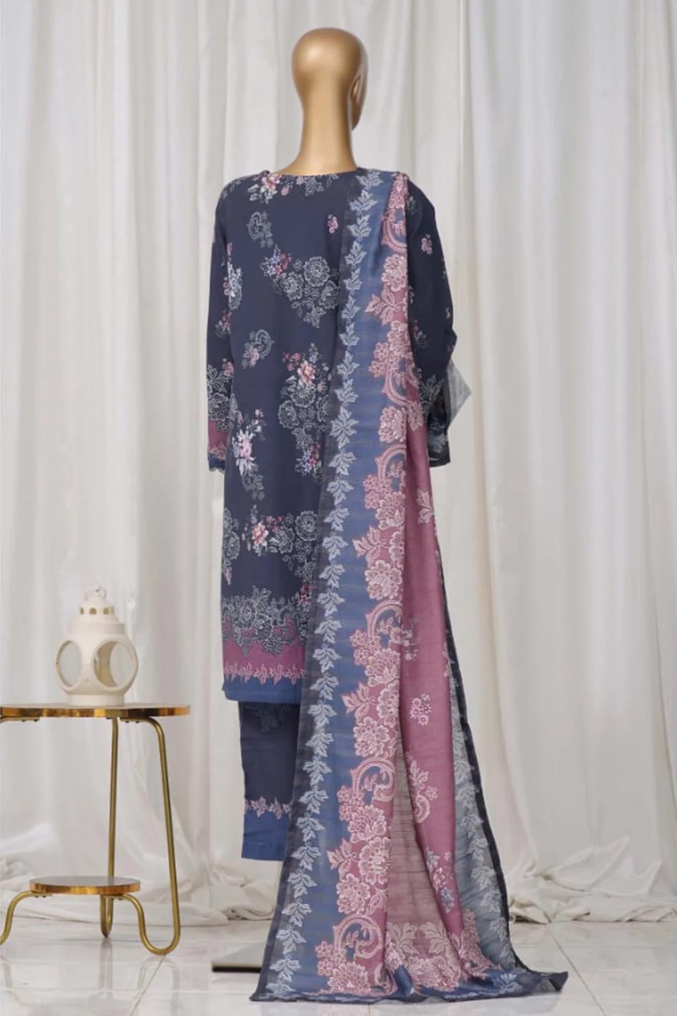 Sada Bahar Stitched 3 Piece Printed Khaddar Vol-02 Suit-D-16-Blue - Image 3
