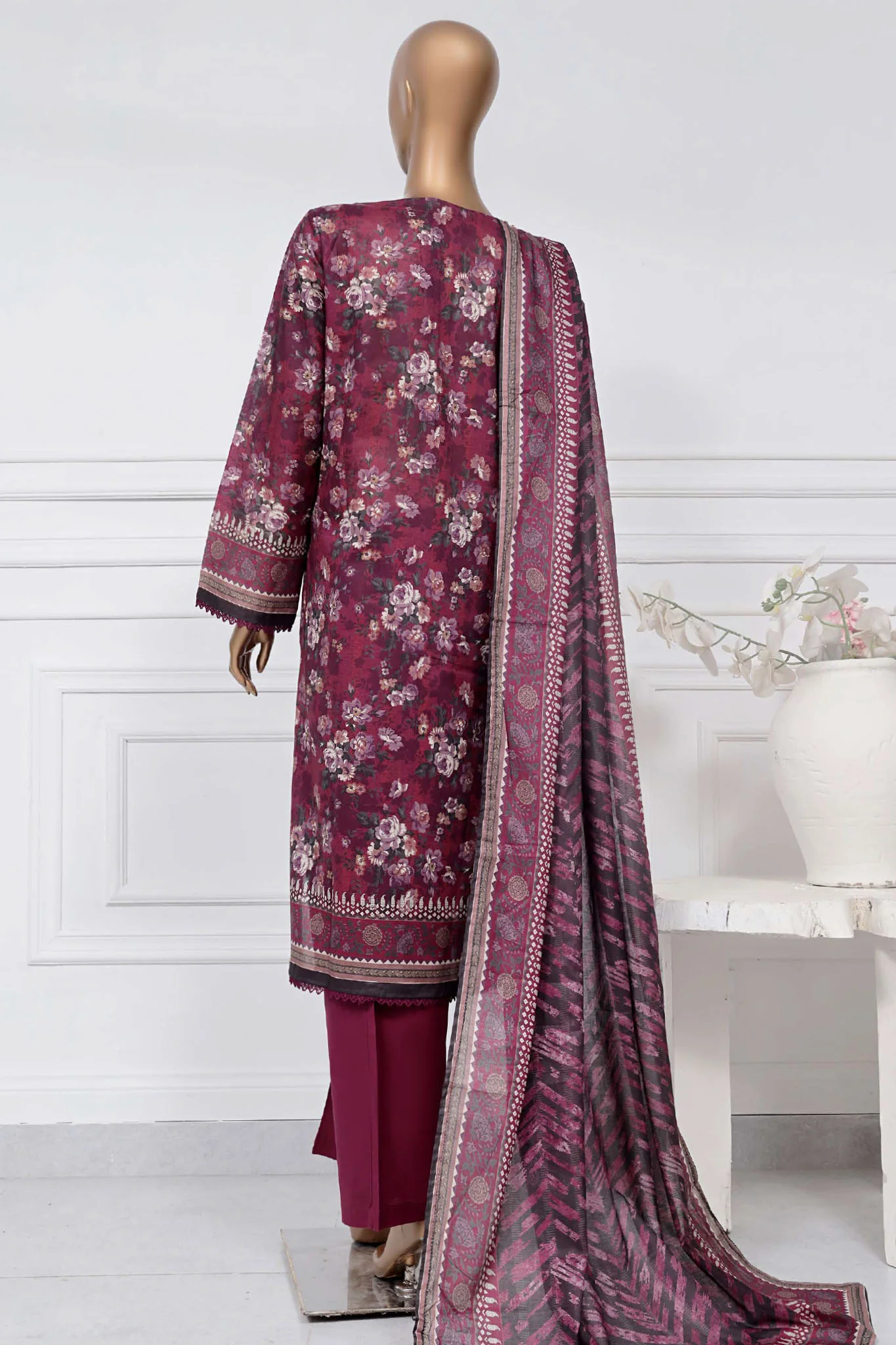 Sada Bahar Stitched 3 Piece Printed Lawn Vol-01 Suit-PR-9484-Maroon - Image 3