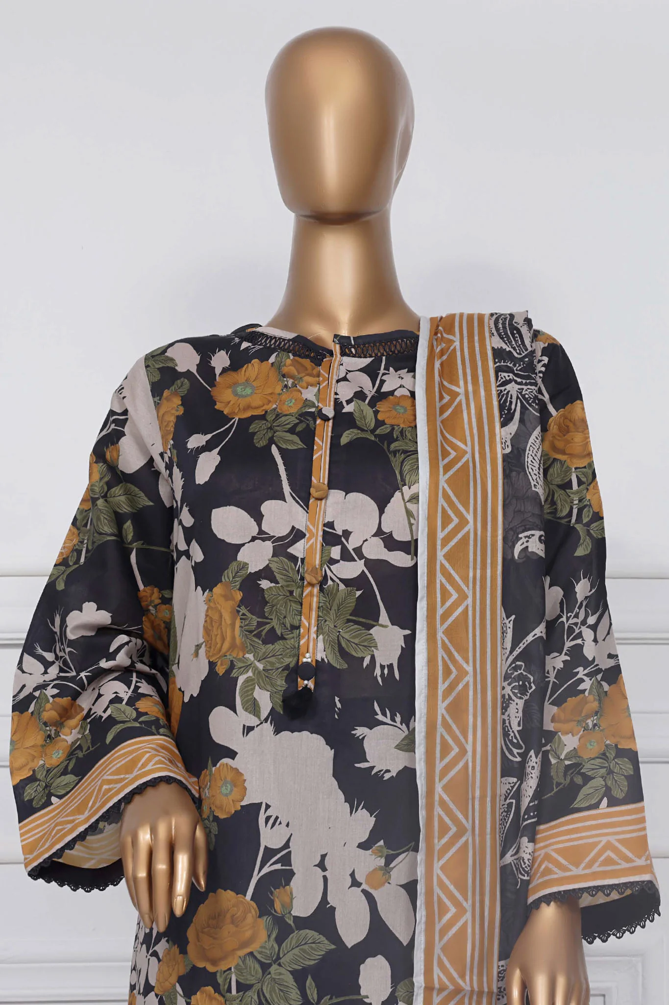 Sada Bahar Stitched 3 Piece Printed Lawn Vol-01 Suit-PR-9479-Black - Image 2