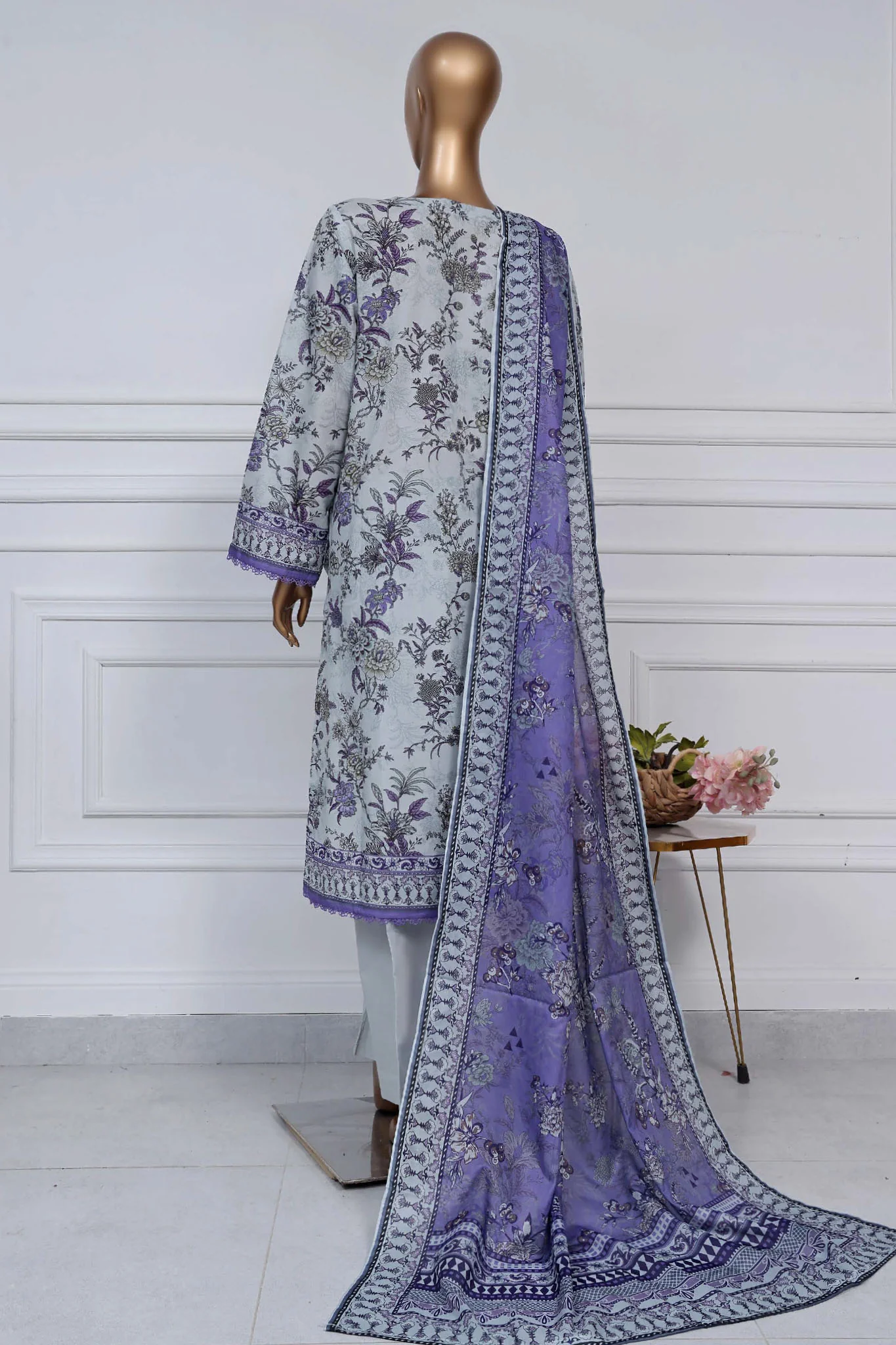 Sada Bahar Stitched 3 Piece Printed Lawn Vol-02 Suit-PR-9475-Sky - Image 3