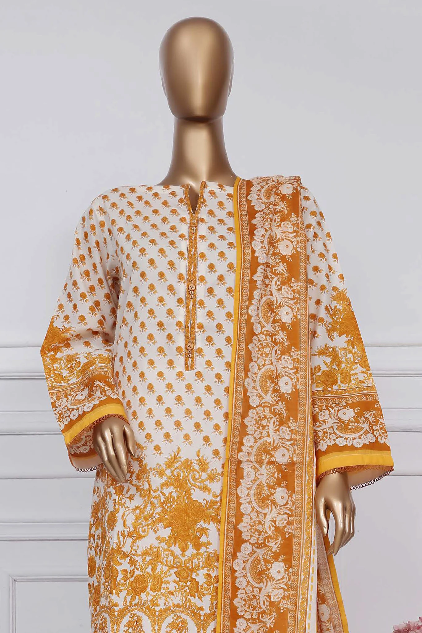 Sada Bahar Stitched 3 Piece Printed Lawn Vol-02 Suit-PR-1308-Mustard - Image 2