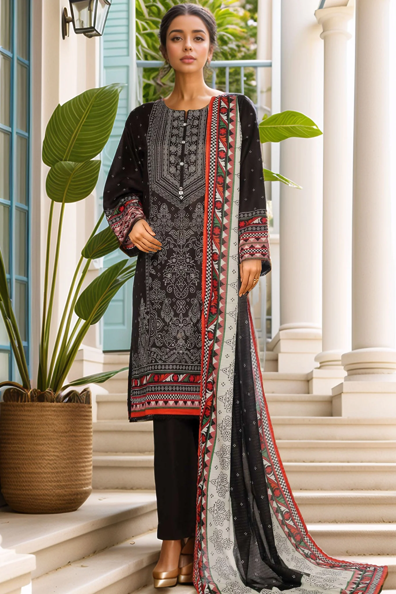 Sada Bahar Stitched 3 Piece Printed Lawn Vol-03 Suit-PR-1299-Black