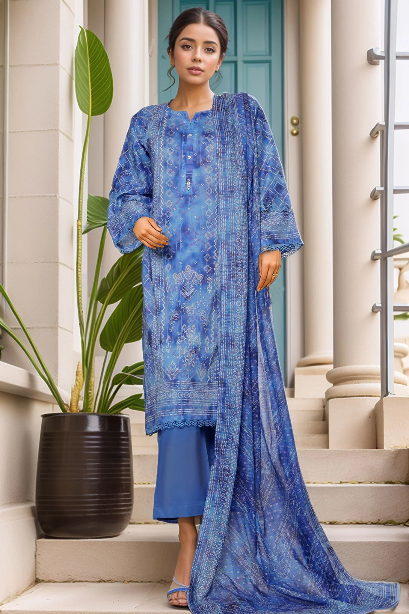 Sada Bahar Stitched 3 Piece Printed Lawn Vol-03 Suit-PR-2728-Blue