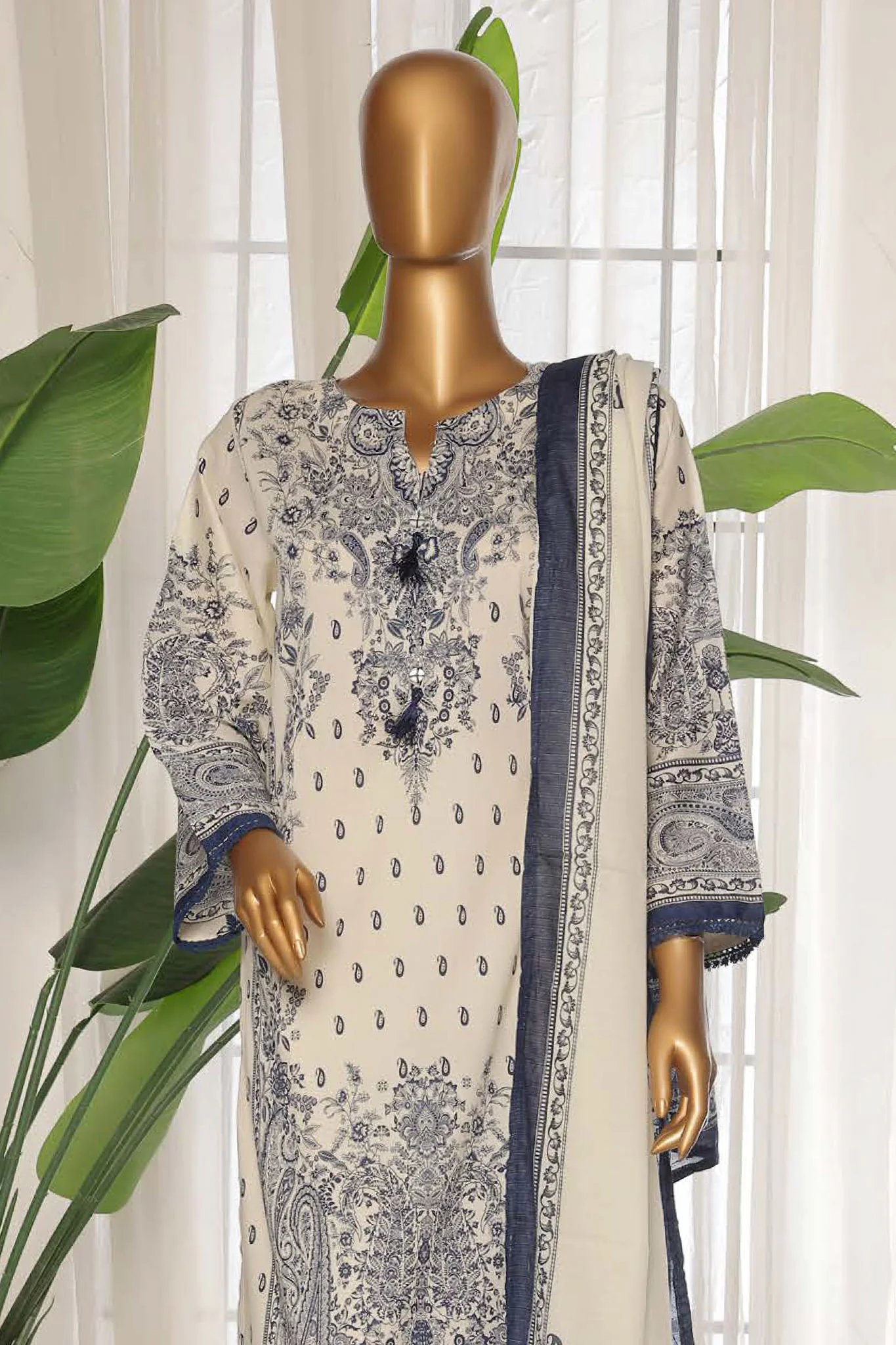 Sada Bahar Stitched 3 Piece Printed Lawn Vol-03 Suit-PR-9473-White - Image 2
