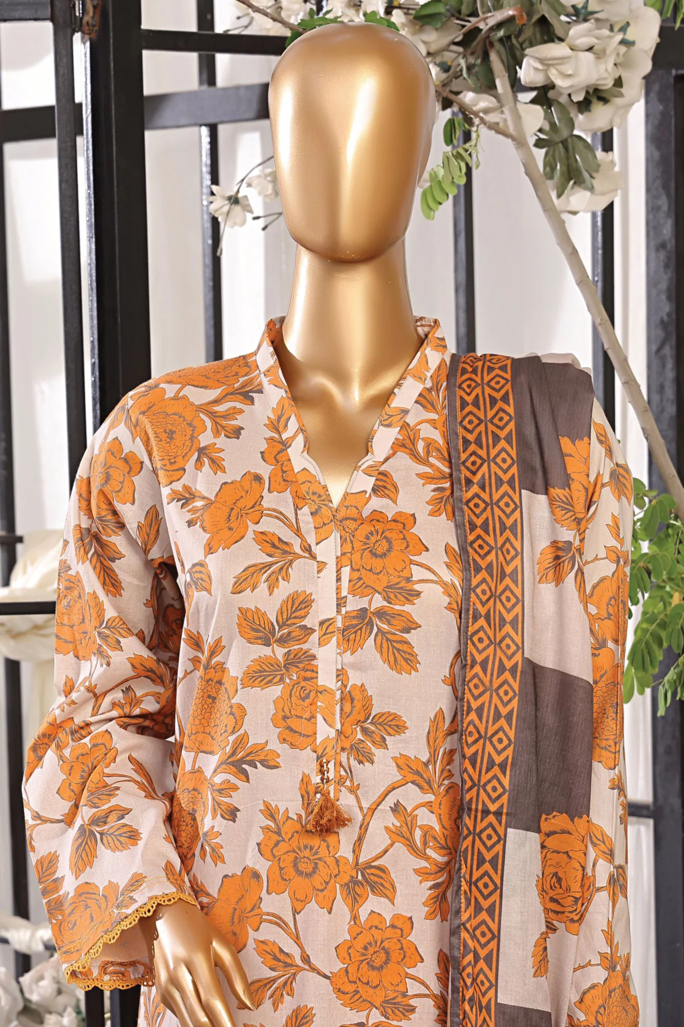Sada Bahar Stitched 3 Piece Printed Lawn Vol-06 Suit-D-2506-Orange - Image 2
