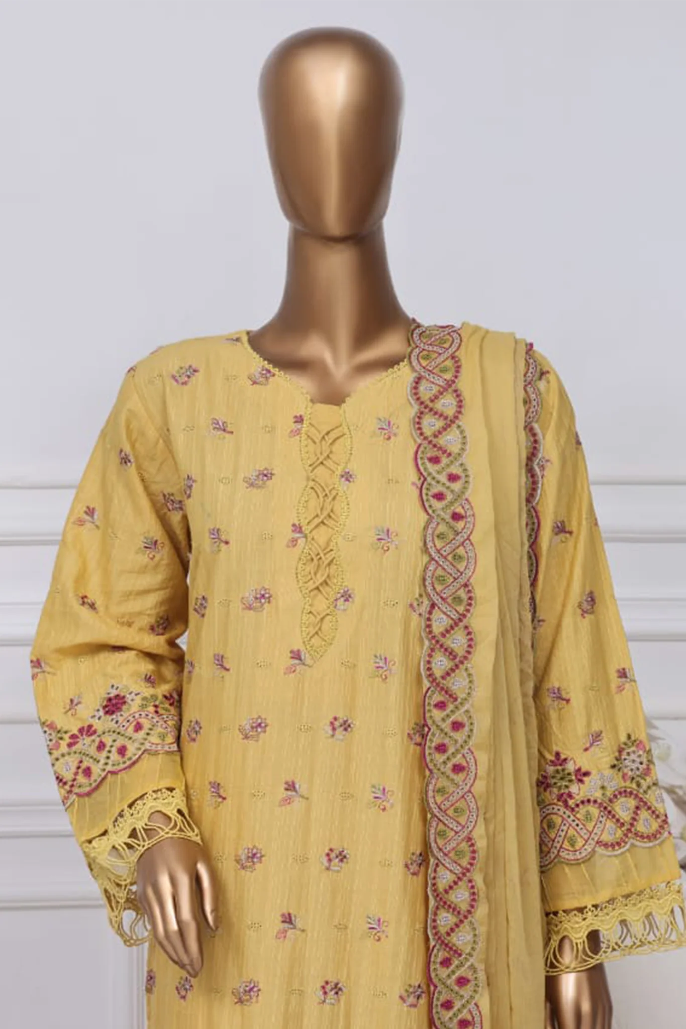 Sada Bahar Stitched 3 Piece Two Tone Chikankari Vol-01 Suit-TCK-Yellow - Image 2