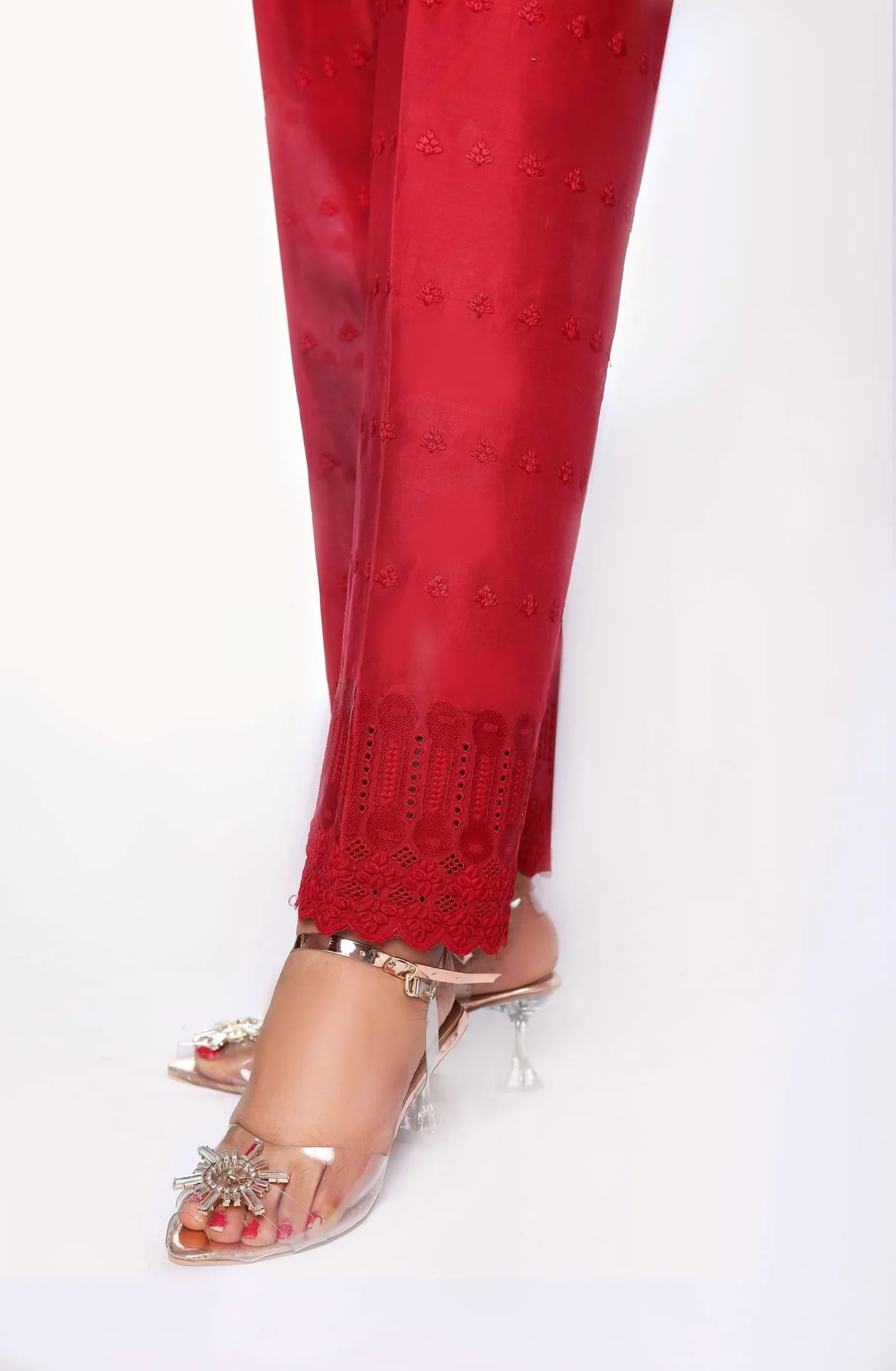 Sada Bahar Stitched Chikankari Emb Pret Cotton Trouser Suit-TR-CK-Maroon - Image 2