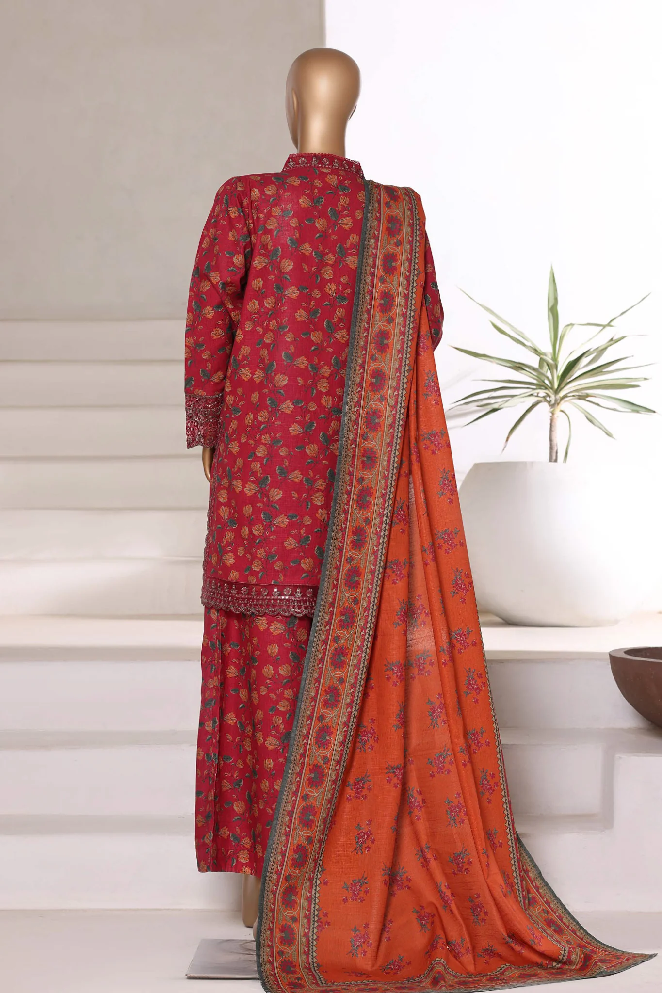 Malika By Sada Bahar Stitched 3 Piece Cutwork Khaddar Vol-01 Suit-5771-Maroon - Image 3