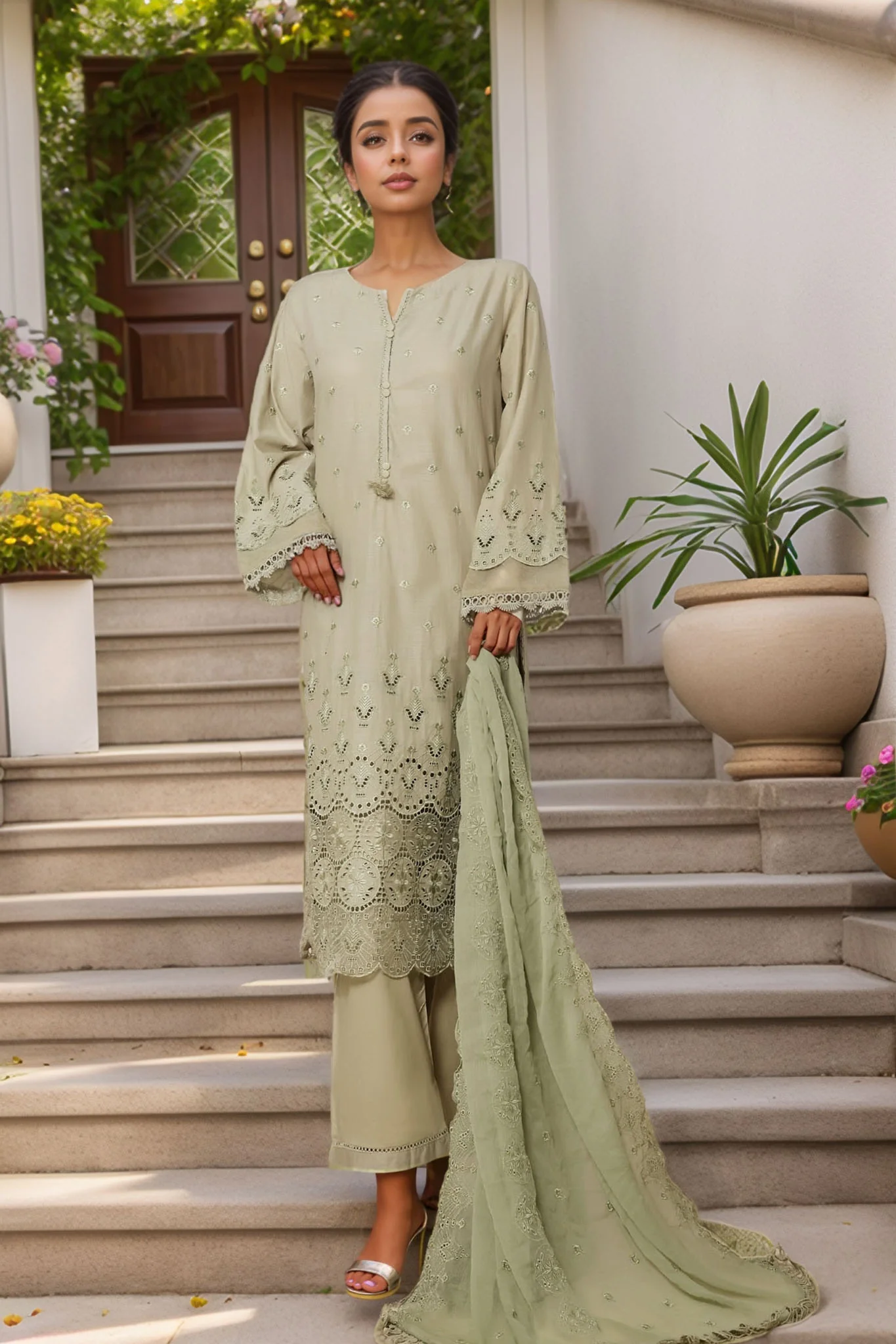 Sada Bahar Stitched 3 Piece Solid Luxury Emb Chikankari Suit-CK2-PISTA