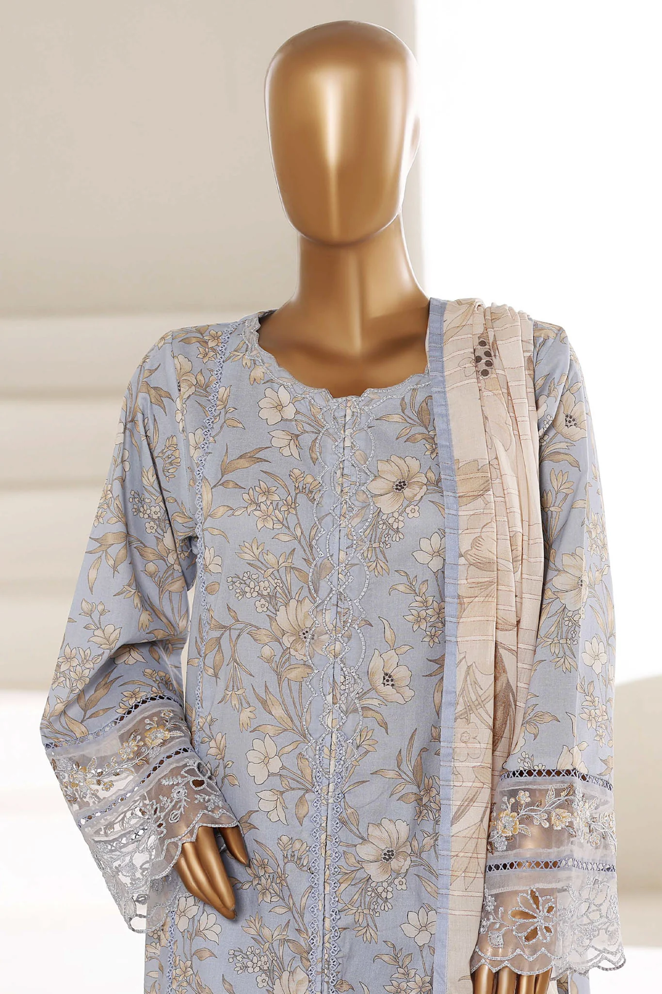 Sada Bahar Stitched 3 Piece Festive Emb Lawn With Fancy Dupatta Vol-01 Suit-D-646 SKY - Image 2