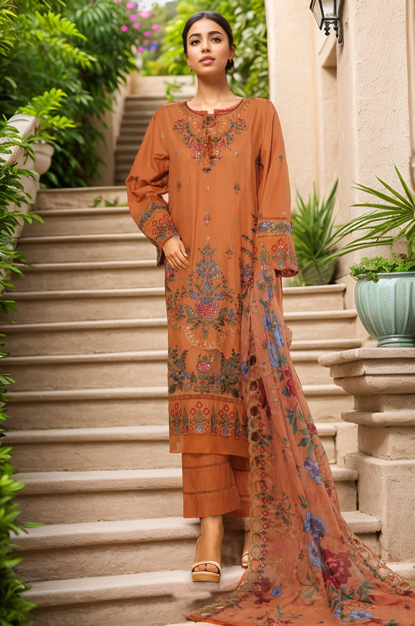Sada Bahar Stitched 3 Piece Luxury Emb Spring Vol-06 Suit-LEL6-MK-42-Mustard