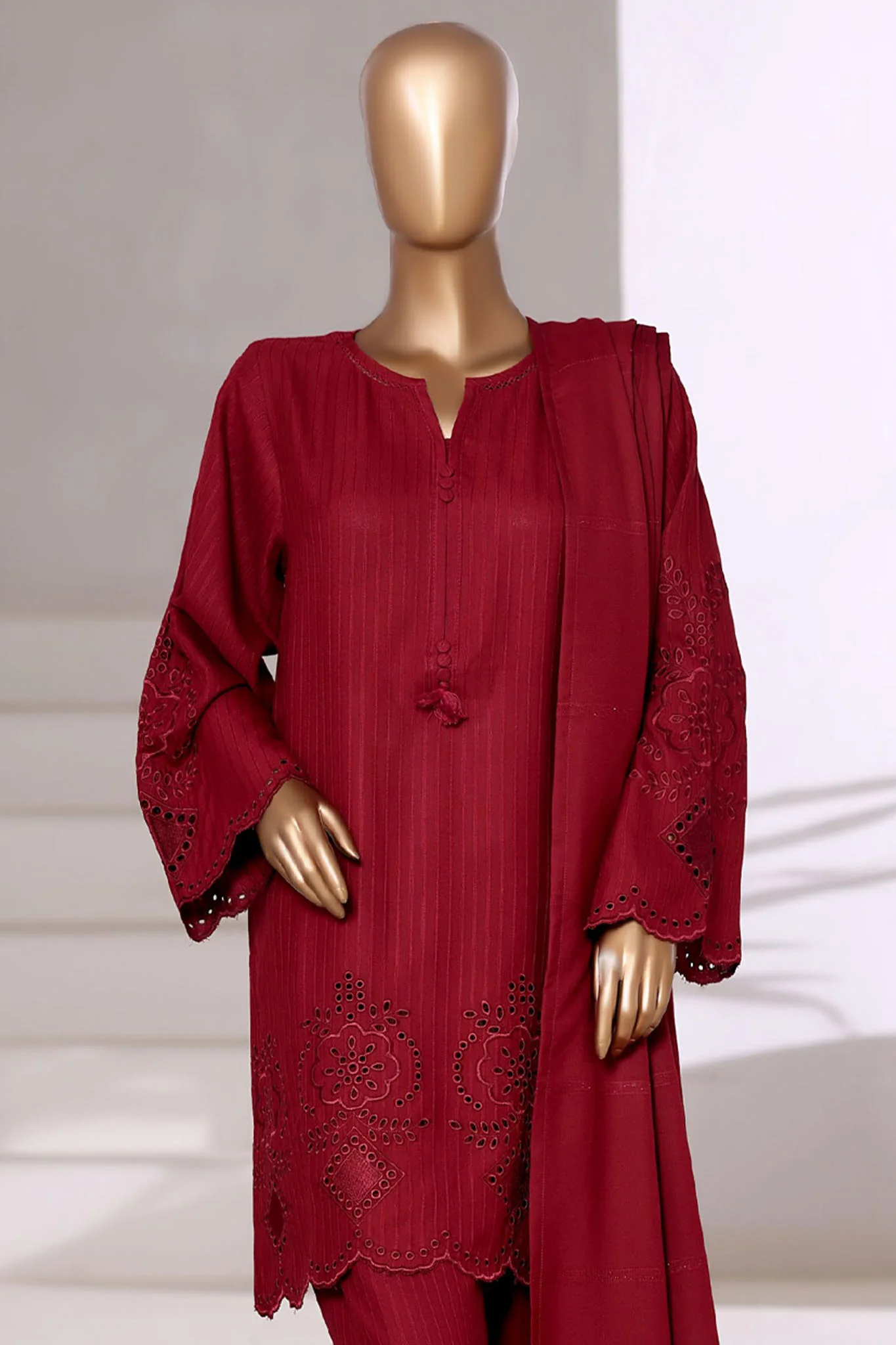 Vybe By Sada Bahar Sititched Co-Ords With Dhanak Shawl Suit-MED-252-Maroon - Image 2