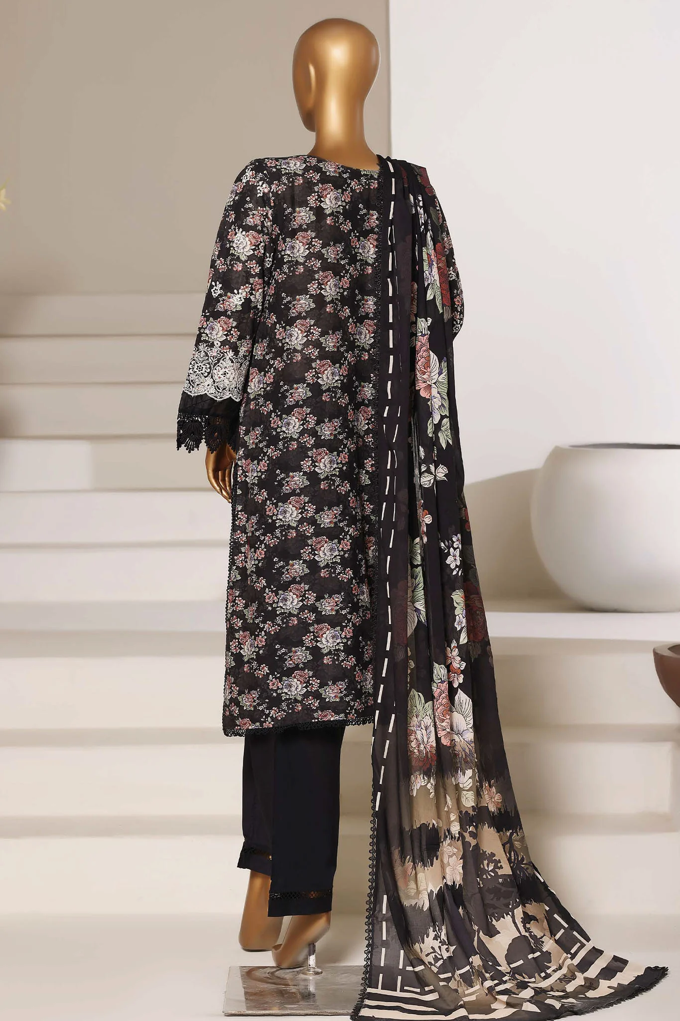 Fusion By Sada Bahar Stitched 3 Piece Chikankari With Laser Cutwork Suit-PCK-202 BLACK - Image 3