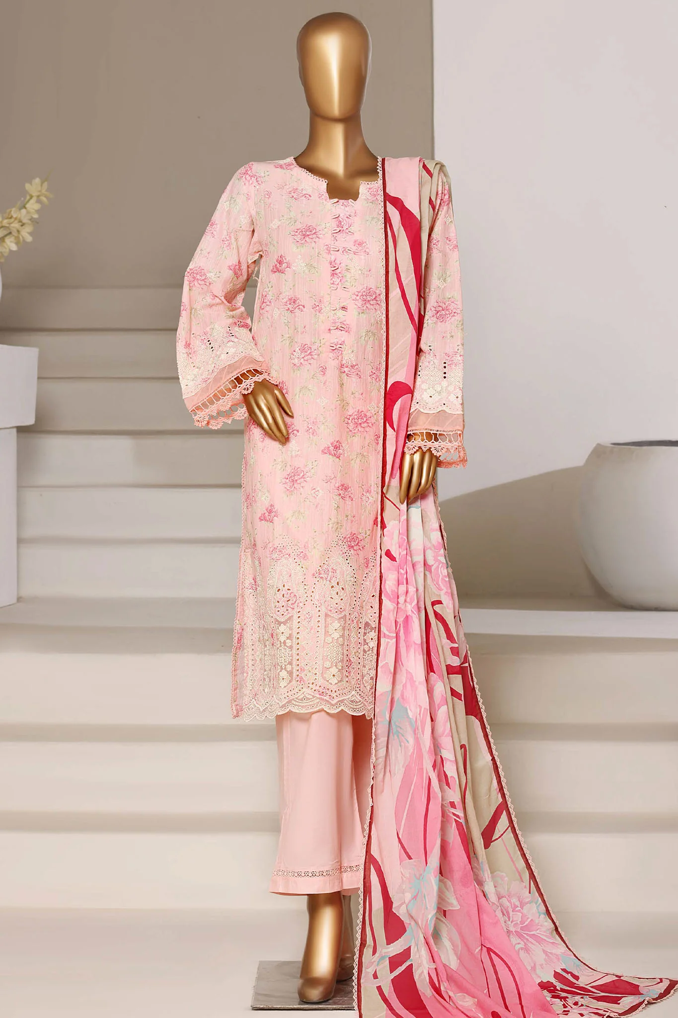 Fusion By Sada Bahar Stitched 3 Piece Chikankari With Laser Cutwork Suit-PCK-204 PINK