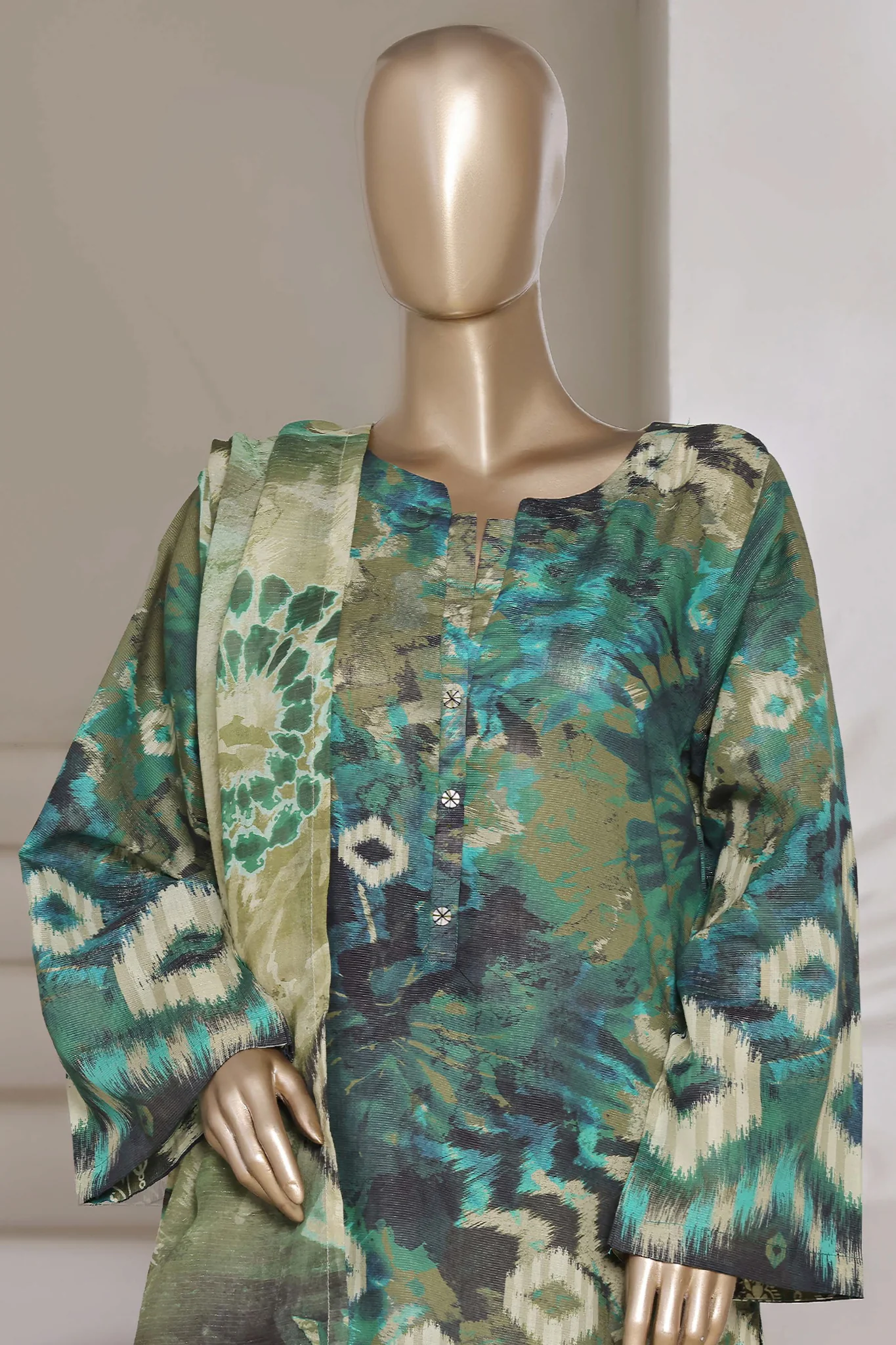 Sada Bahar Stitched 3 Piece Printed Shimmered Cambric Suit-SC-301-GREEN - Image 2