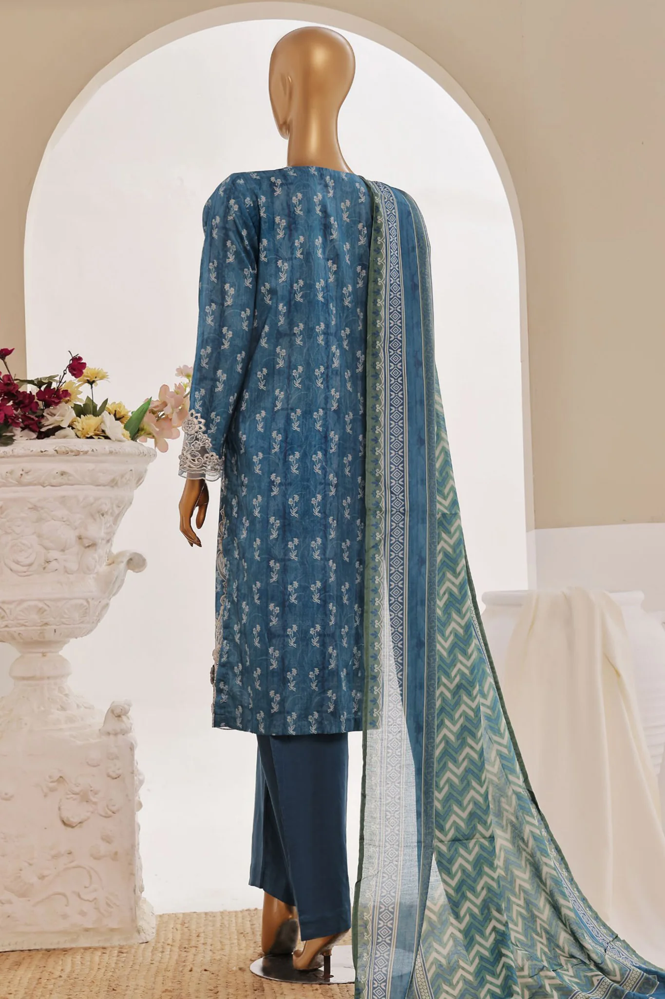 Sada Bahar Stitched 3 Piece Cutwork Emb Lawn Vol-04 Suit-CW-11451-Blue - Image 3
