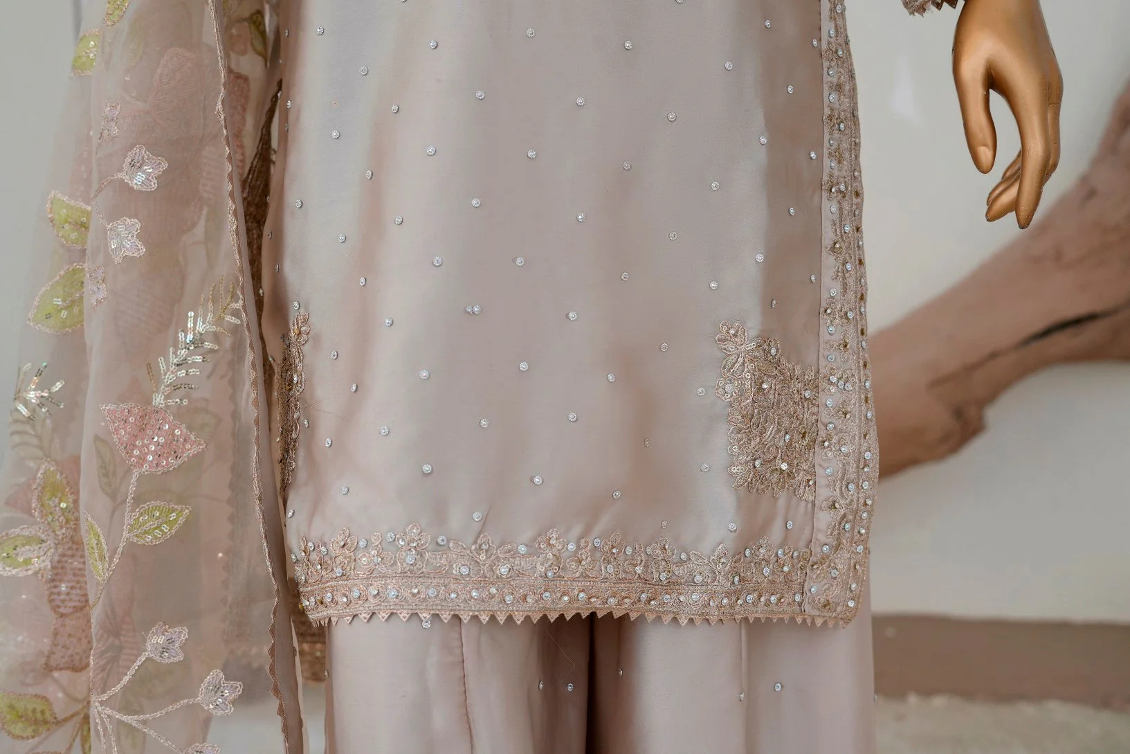 Saira Sultana Stitched Wedding Formals Suit-Haya-Fawn - Image 5