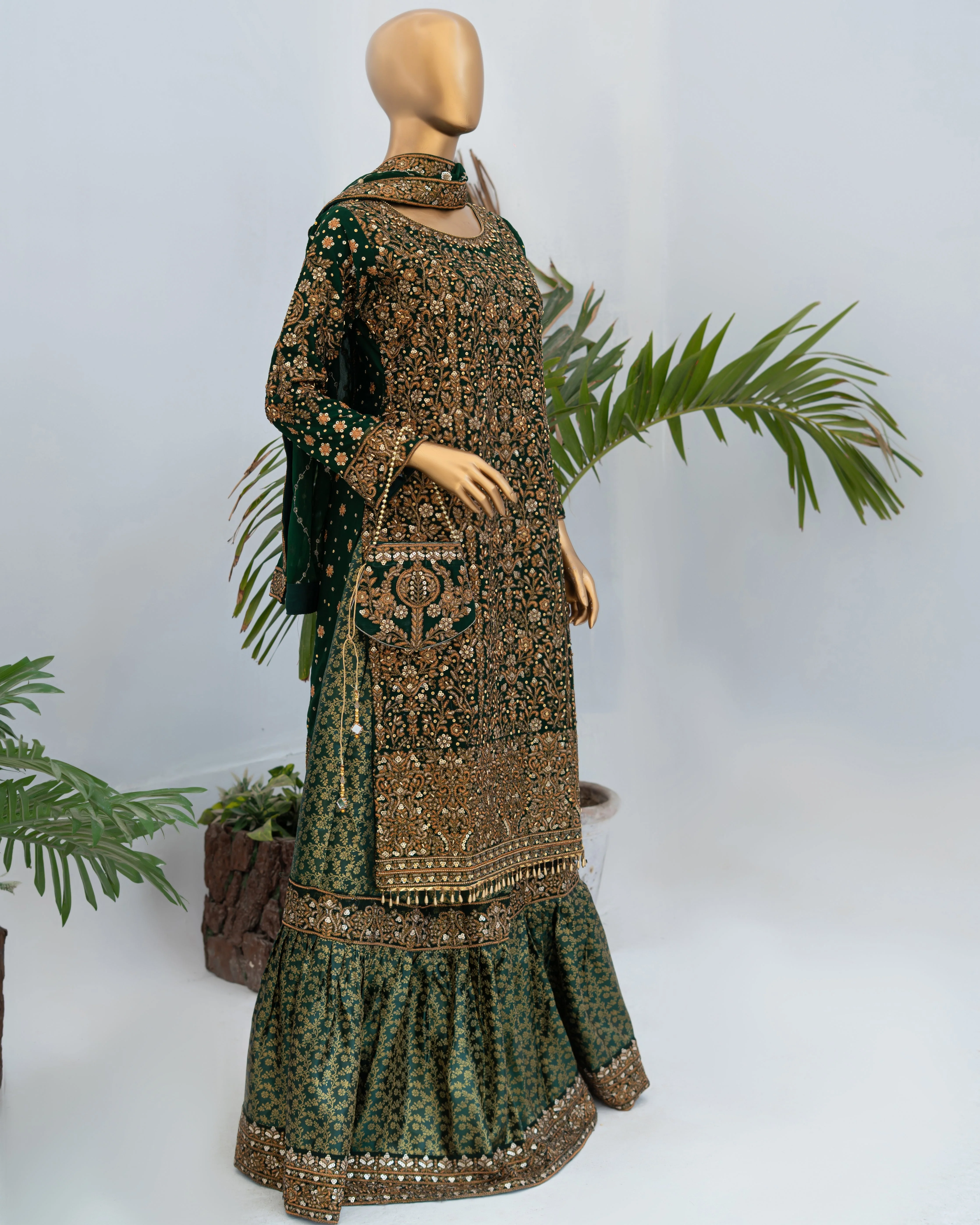 Saira Sultana Stitched Wedding Formals Suit-Zunairah-Bottle Green - Image 6