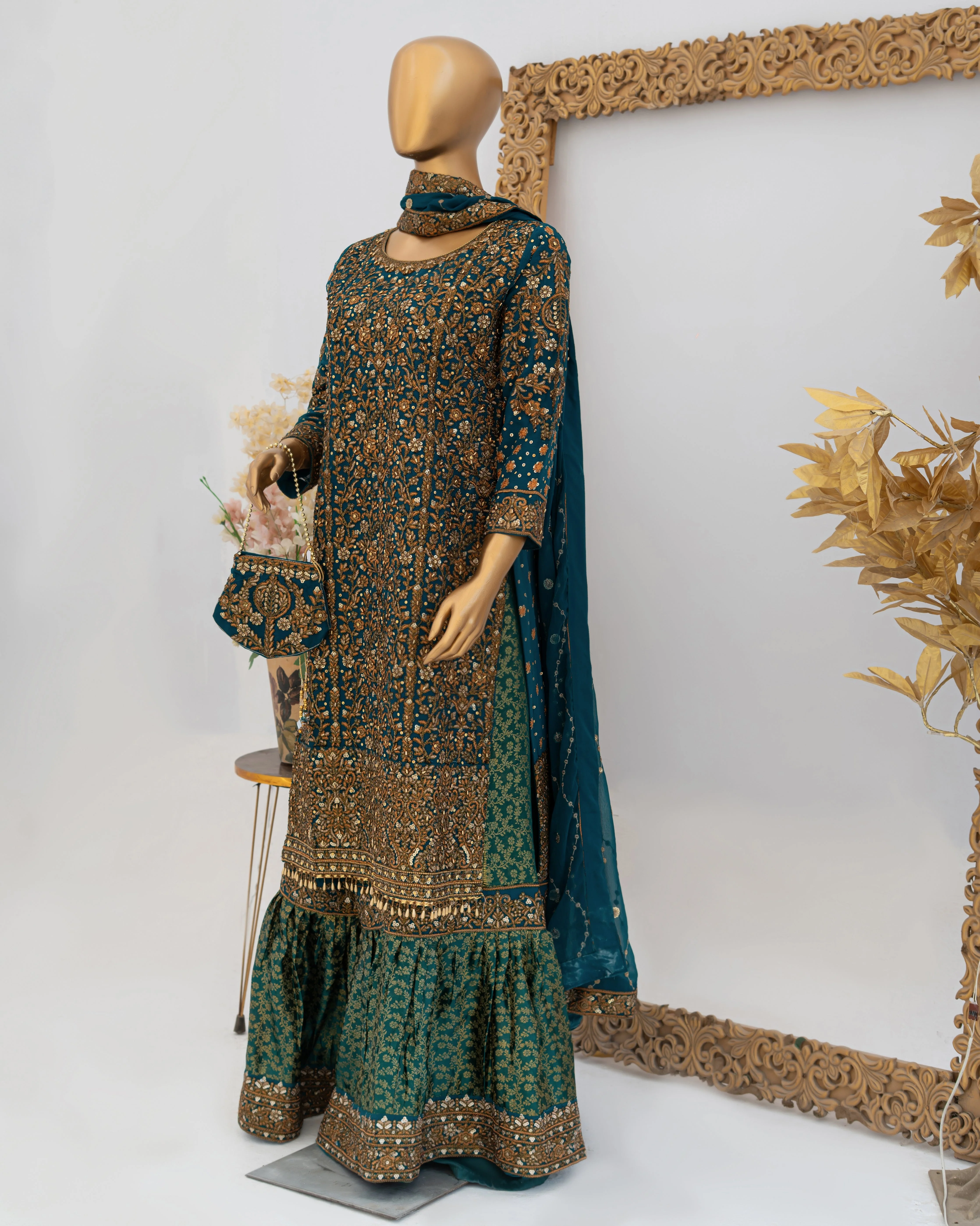 Saira Sultana Stitched Wedding Formals Suit-Zunairah-Teal - Image 5
