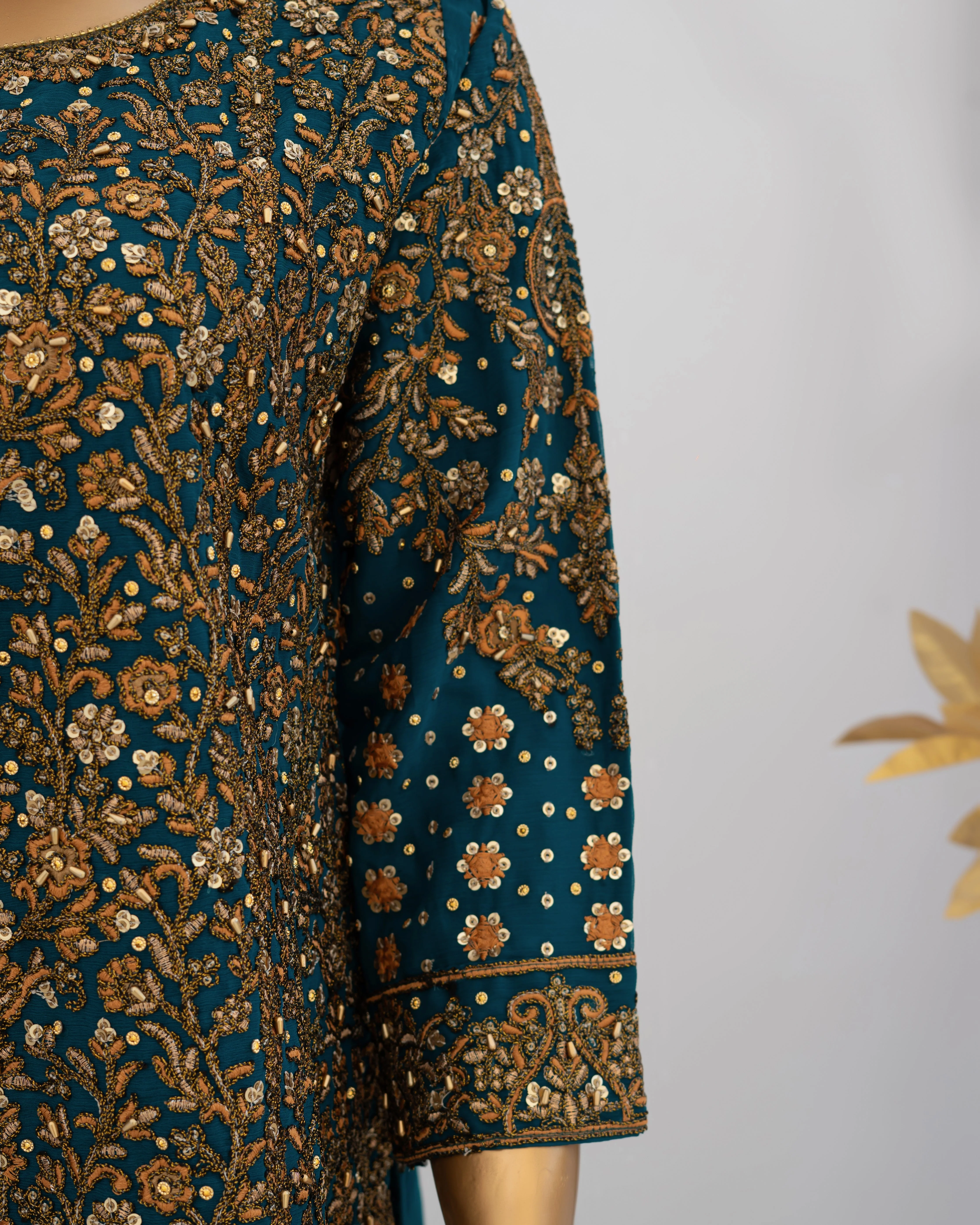 Saira Sultana Stitched Wedding Formals Suit-Zunairah-Teal - Image 7