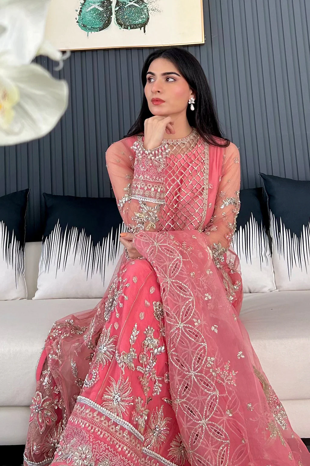 Fleurie By Meeral Unstitched 3 Piece Formals Suit-Sandy - Image 13
