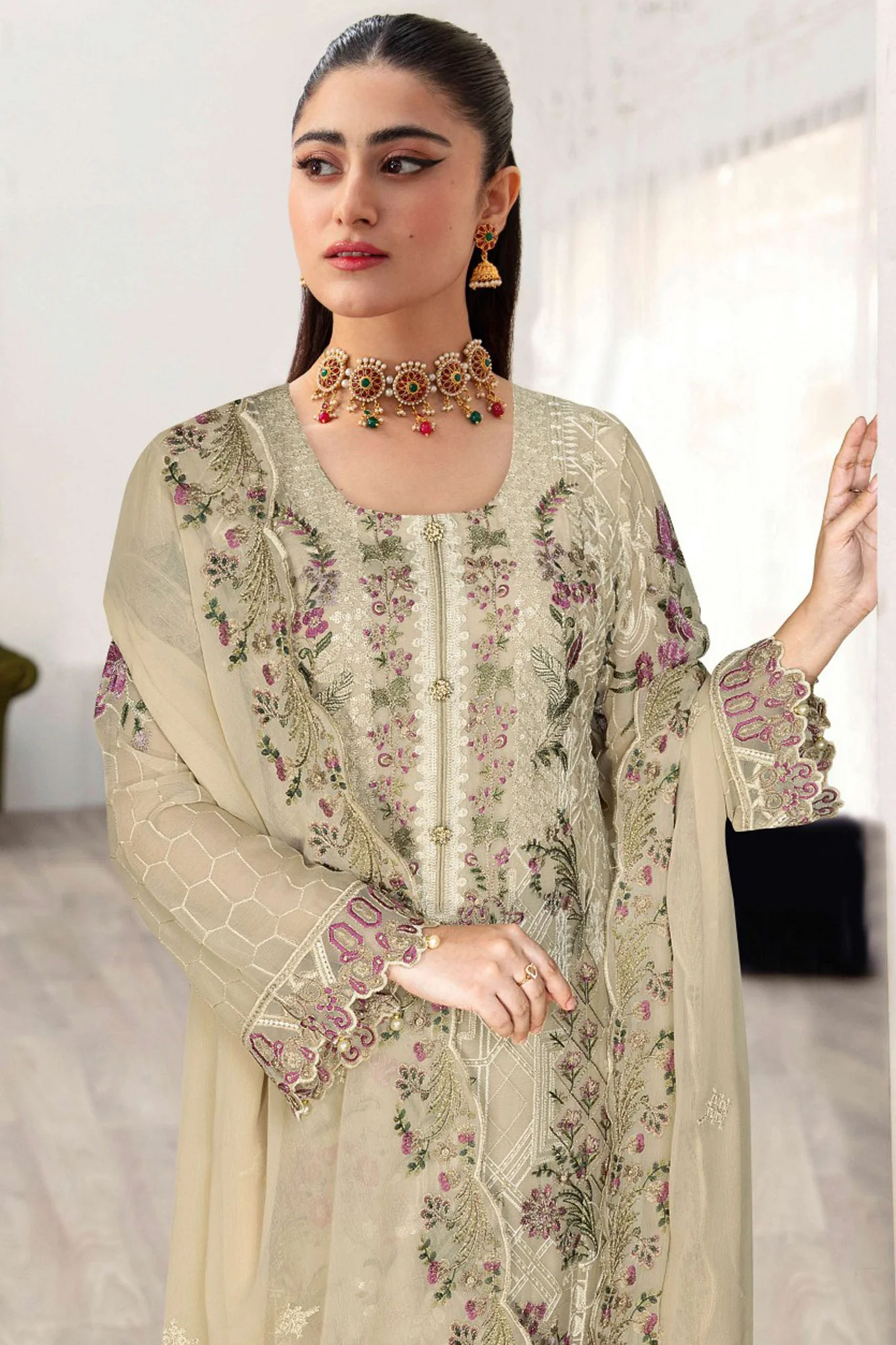 Sangeet By Ramsha Unstitched 3 Piece Chiffon Vol-01 Suit-B-104 - Image 2