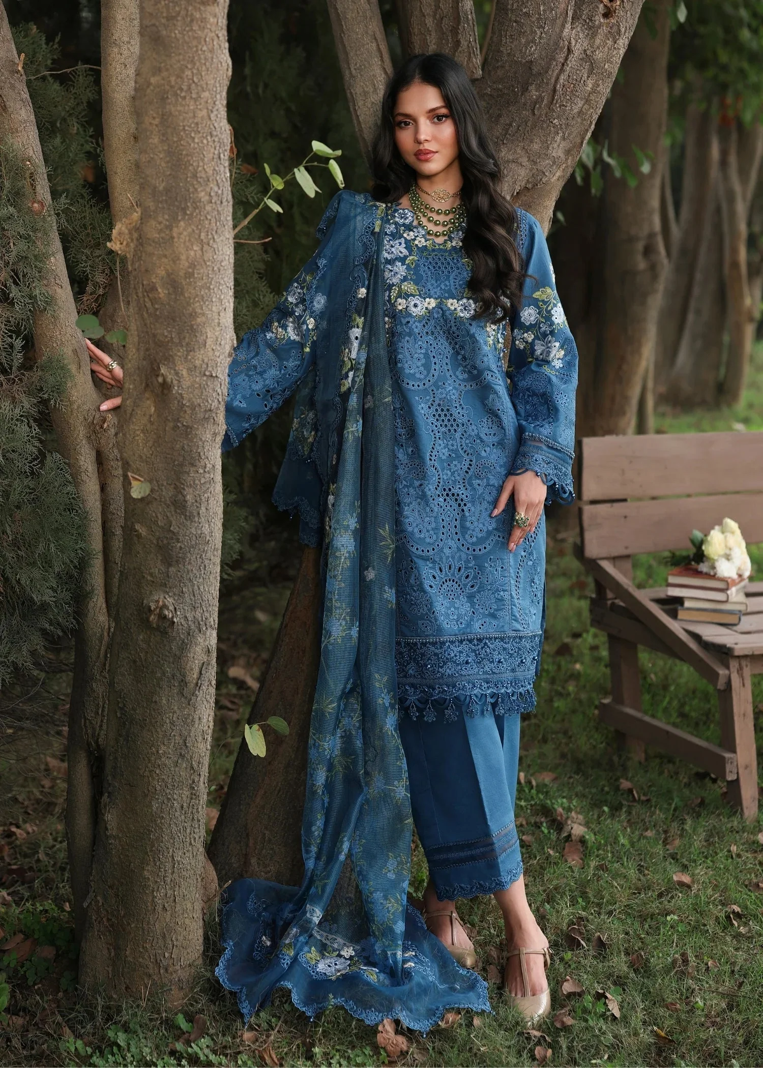 Tales Of Petals By Sardinia Unstitched 3 Piece Luxury Summer Suit-BLUE BLOSSOMS