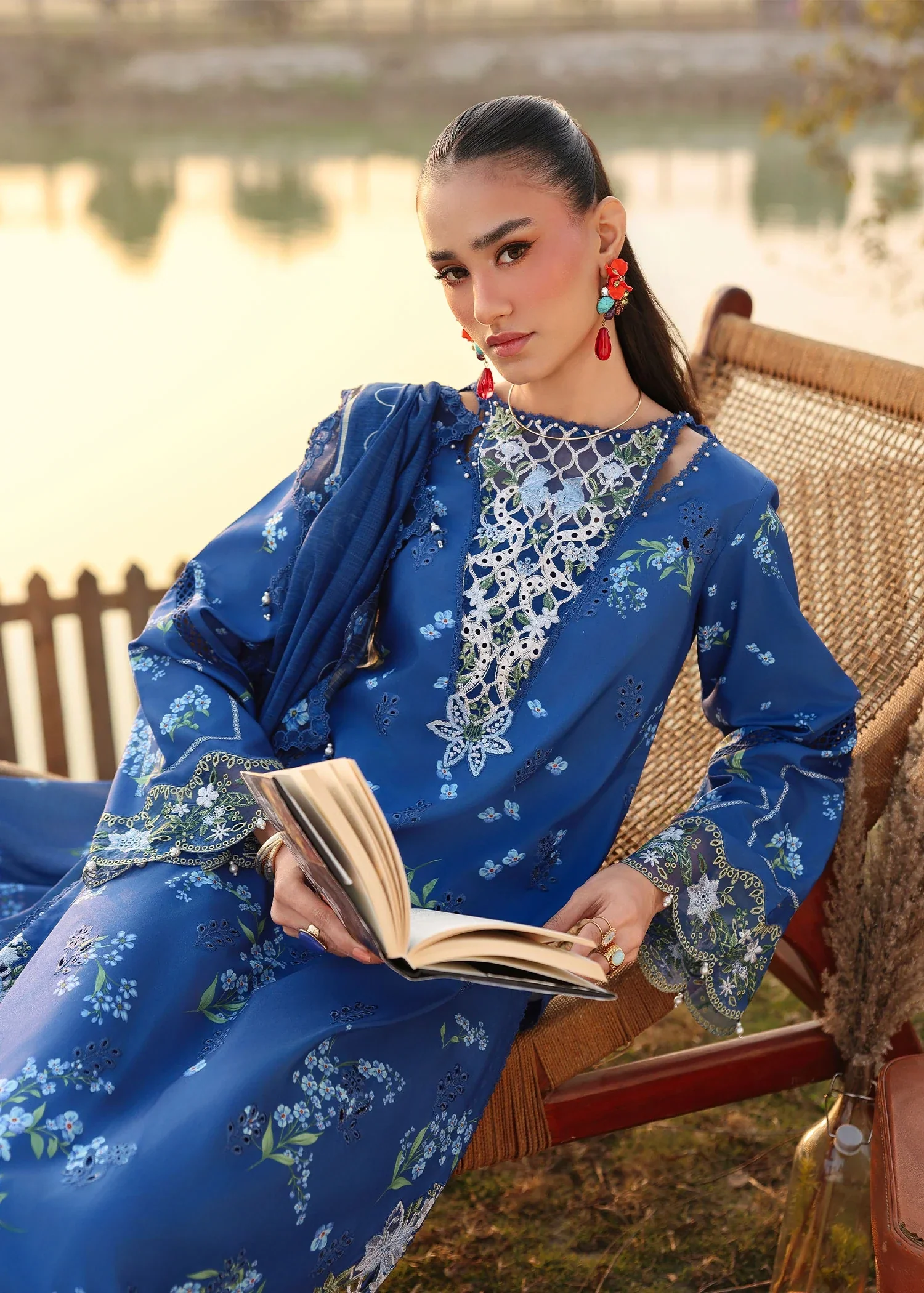 Sardinia Unstitched 3 Piece Festive Lawn Suit-River Side - Image 4