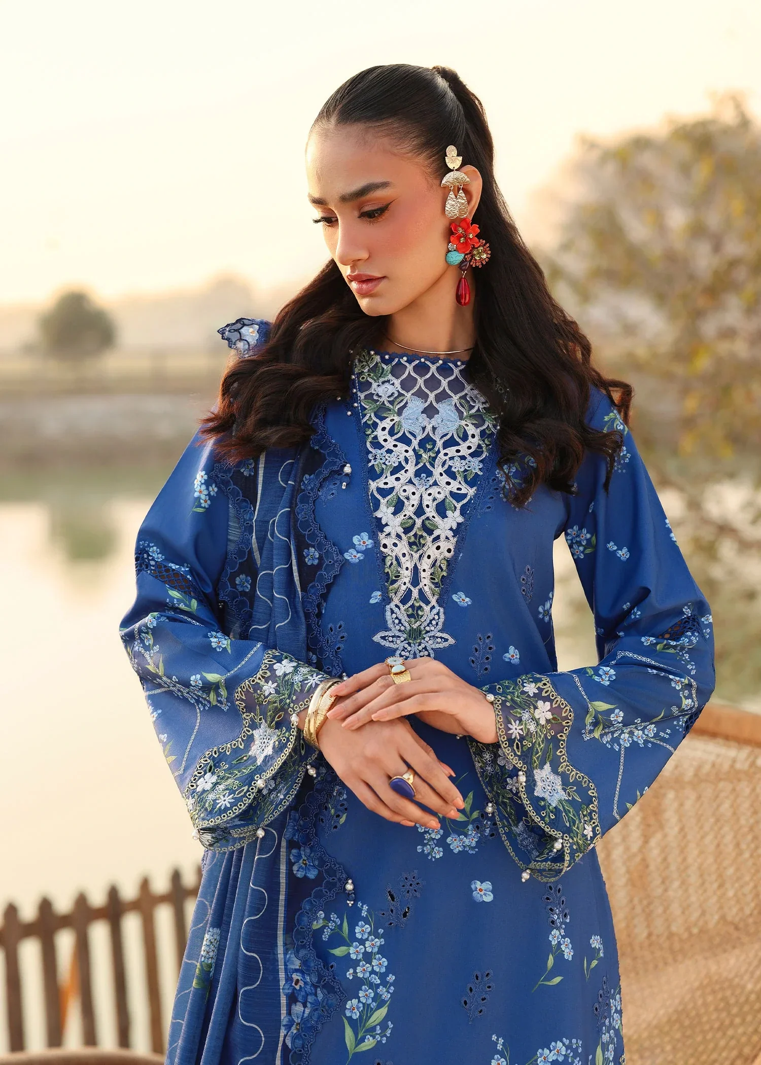Sardinia Unstitched 3 Piece Festive Lawn Suit-River Side - Image 5