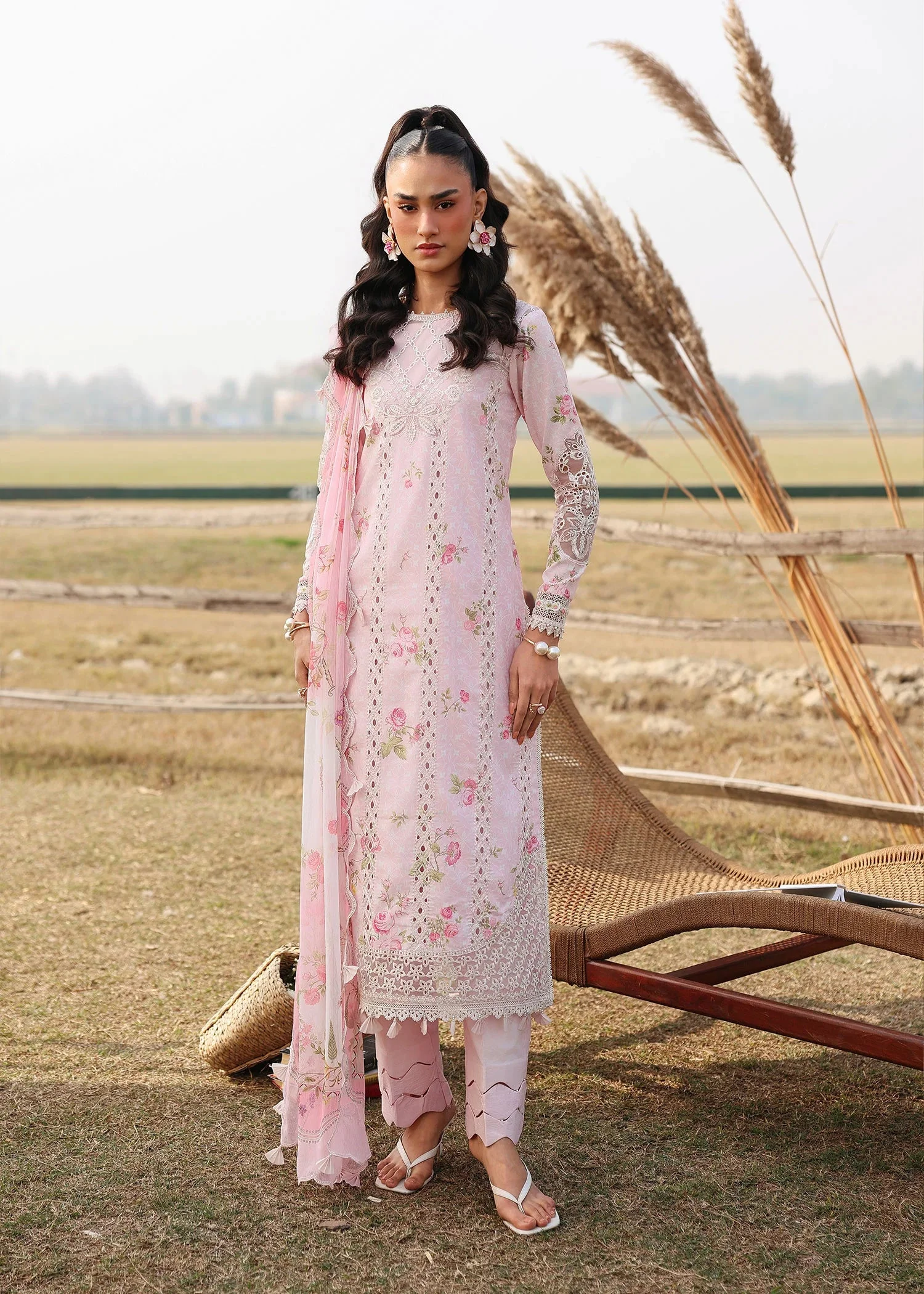 Sardinia Unstitched 3 Piece Festive Lawn Suit-Rose Bud - Image 3