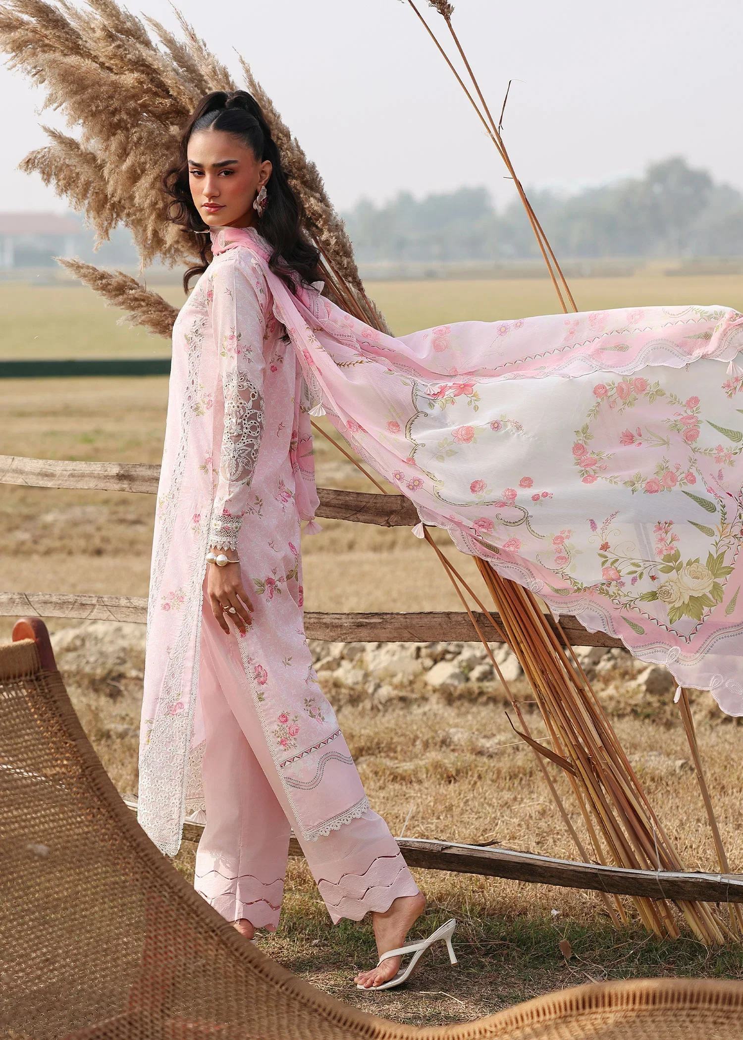 Sardinia Unstitched 3 Piece Festive Lawn Suit-Rose Bud - Image 7