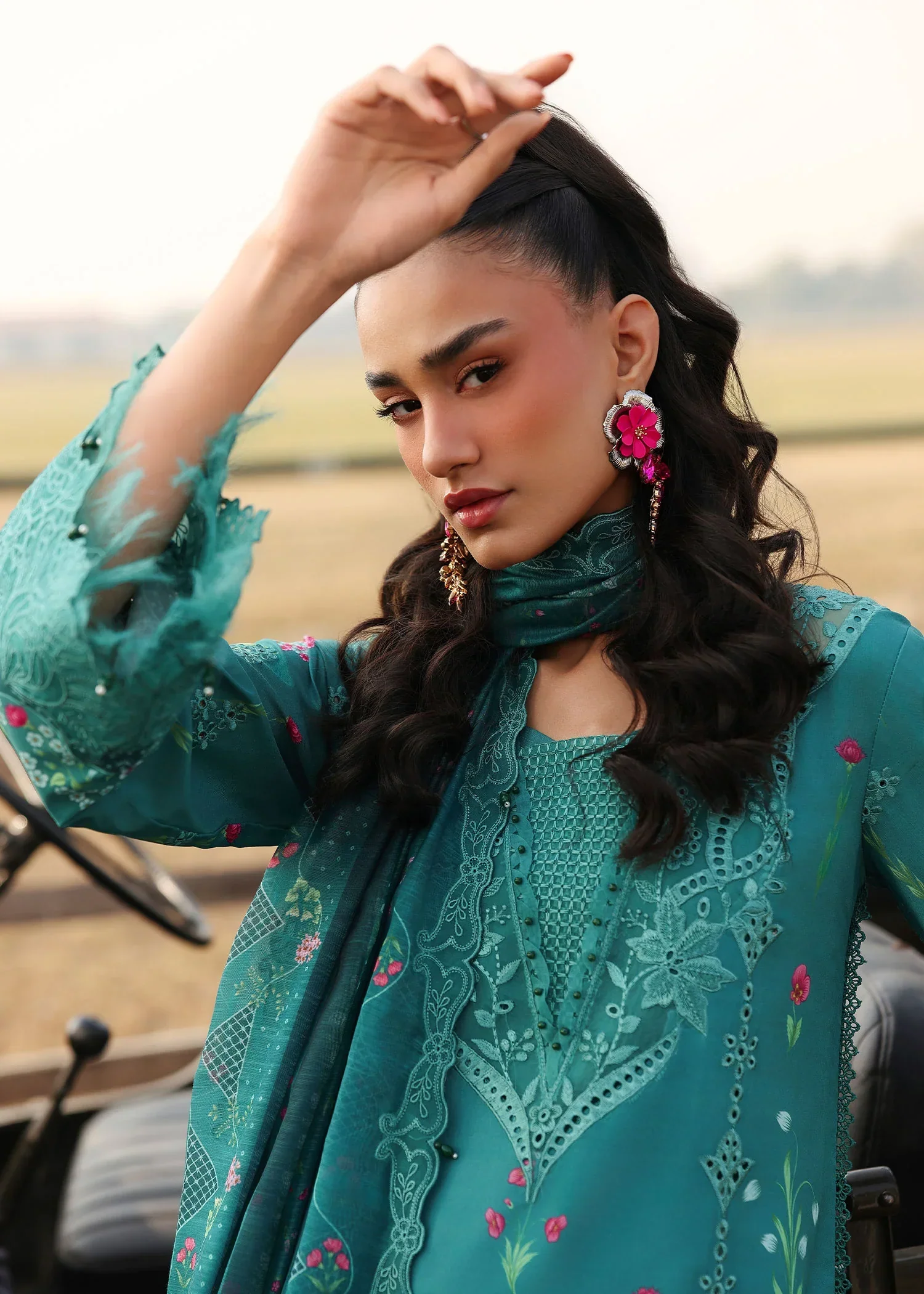 Sardinia Unstitched 3 Piece Festive Lawn Suit-Tealwood - Image 3