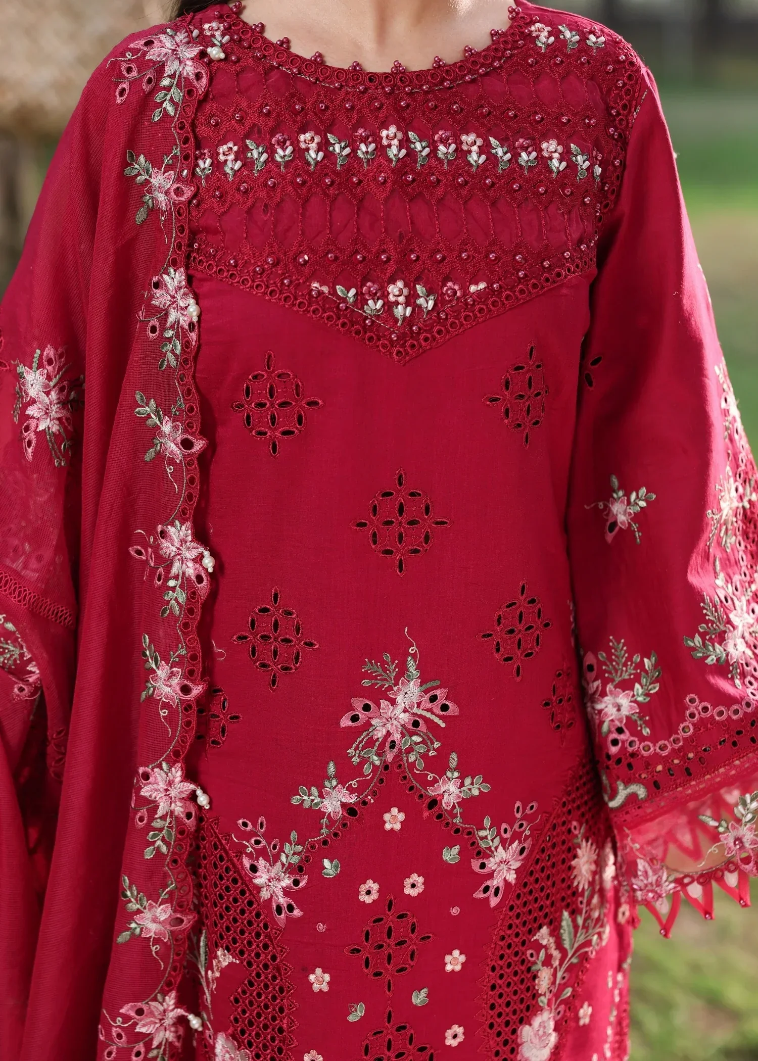 Tales Of Petals By Sardinia Unstitched 3 Piece Luxury Summer Suit-FLORAL FUCHSIA - Image 8