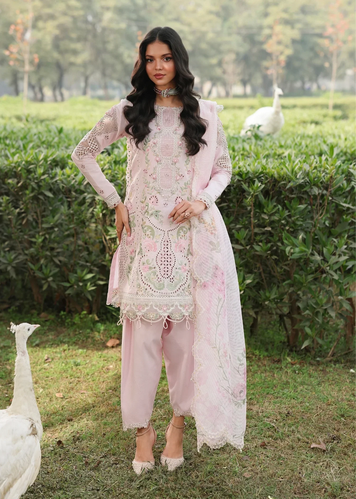 Tales Of Petals By Sardinia Unstitched 3 Piece Luxury Summer Suit-PINK BREEZE - Image 2