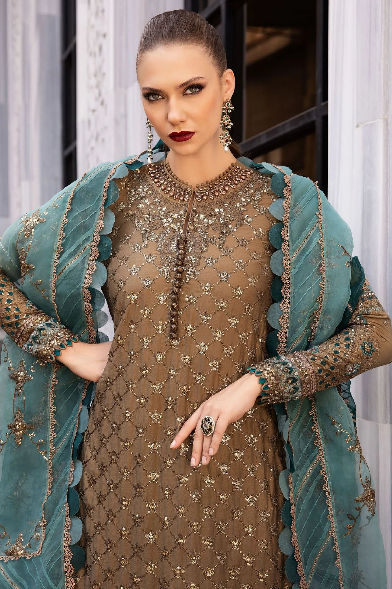 Sateen By Maria B Unstitched 3 Piece Luxury Formals Suit-CST-08 - Image 2