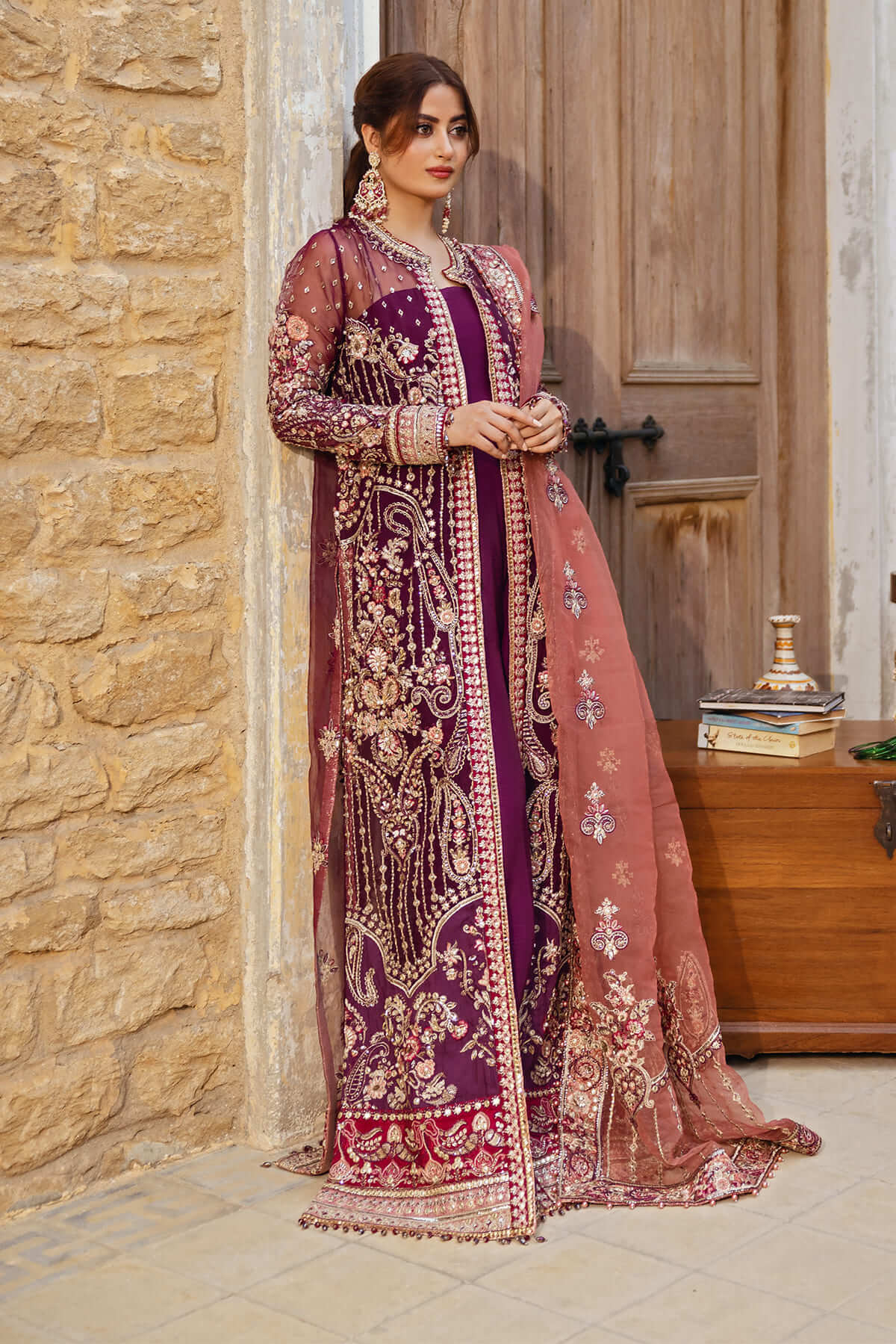 Sajal By Serene Unstitched 3 Piece Bridal Suit-SB-34 Nazakat - Image 2