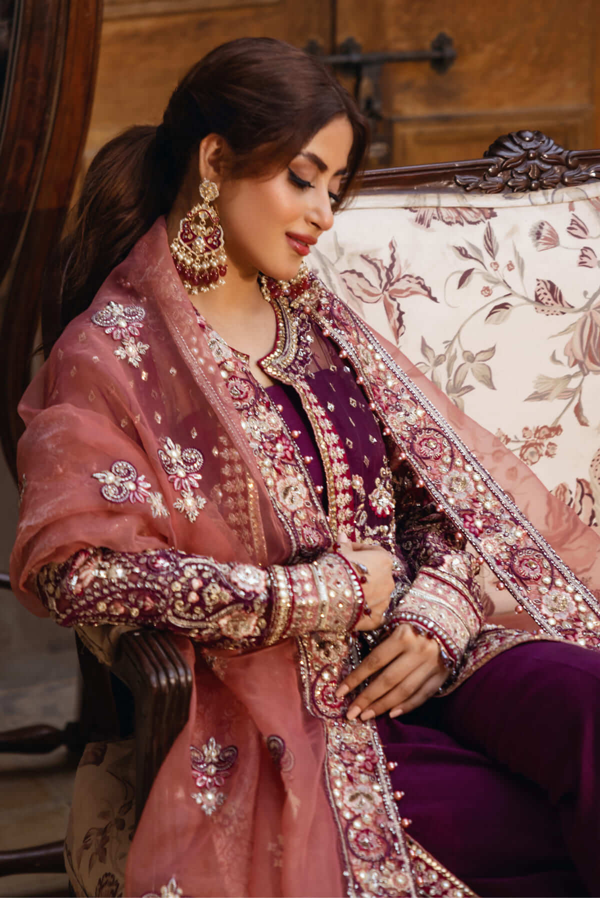 Sajal By Serene Unstitched 3 Piece Bridal Suit-SB-34 Nazakat - Image 4