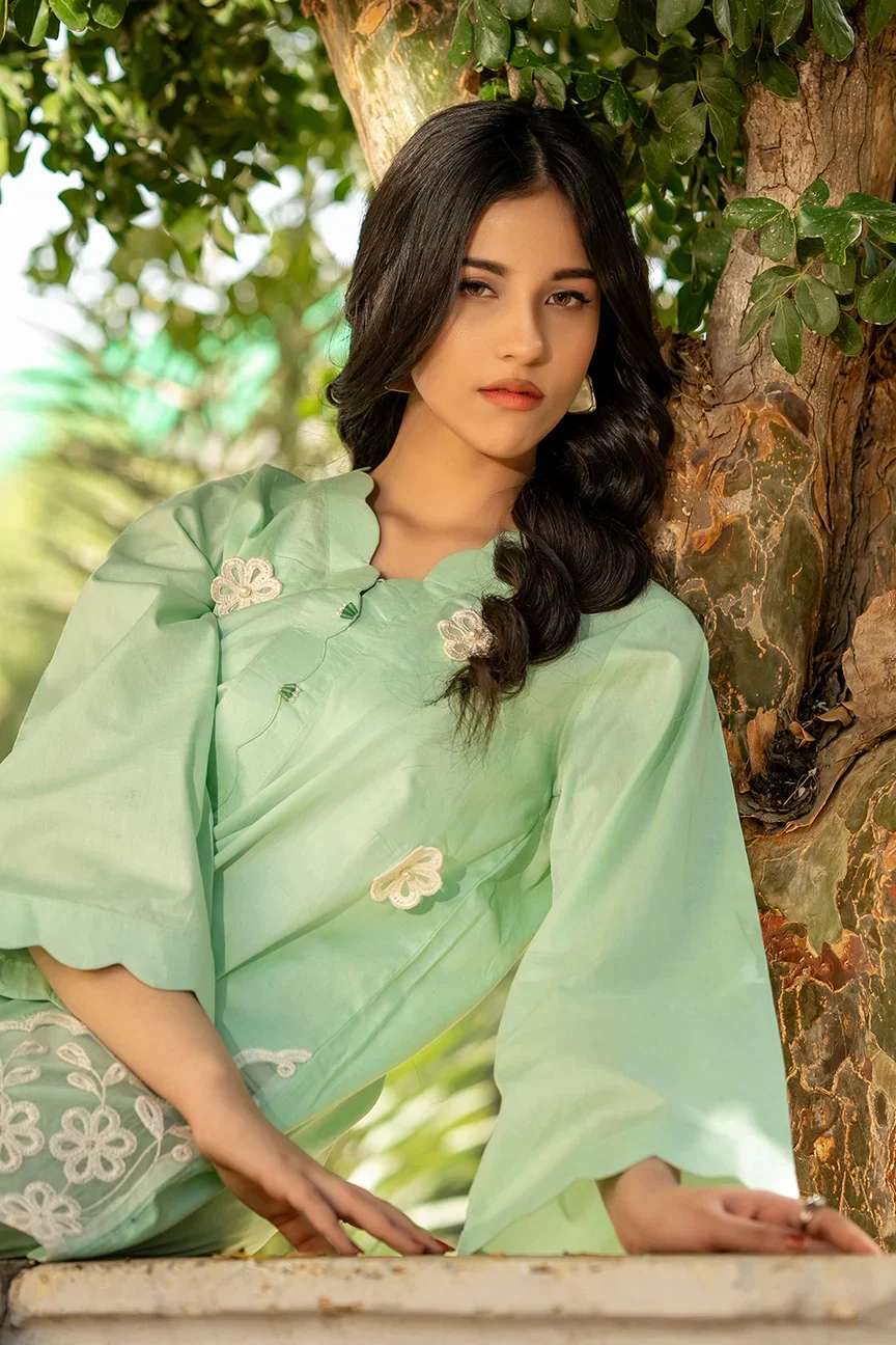 Dhaga Stitched 2 Piece Summer Suit-Scaloppy Green - Image 3