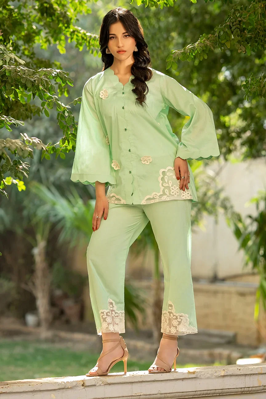 Dhaga Stitched 2 Piece Summer Suit-Scaloppy Green - Image 5