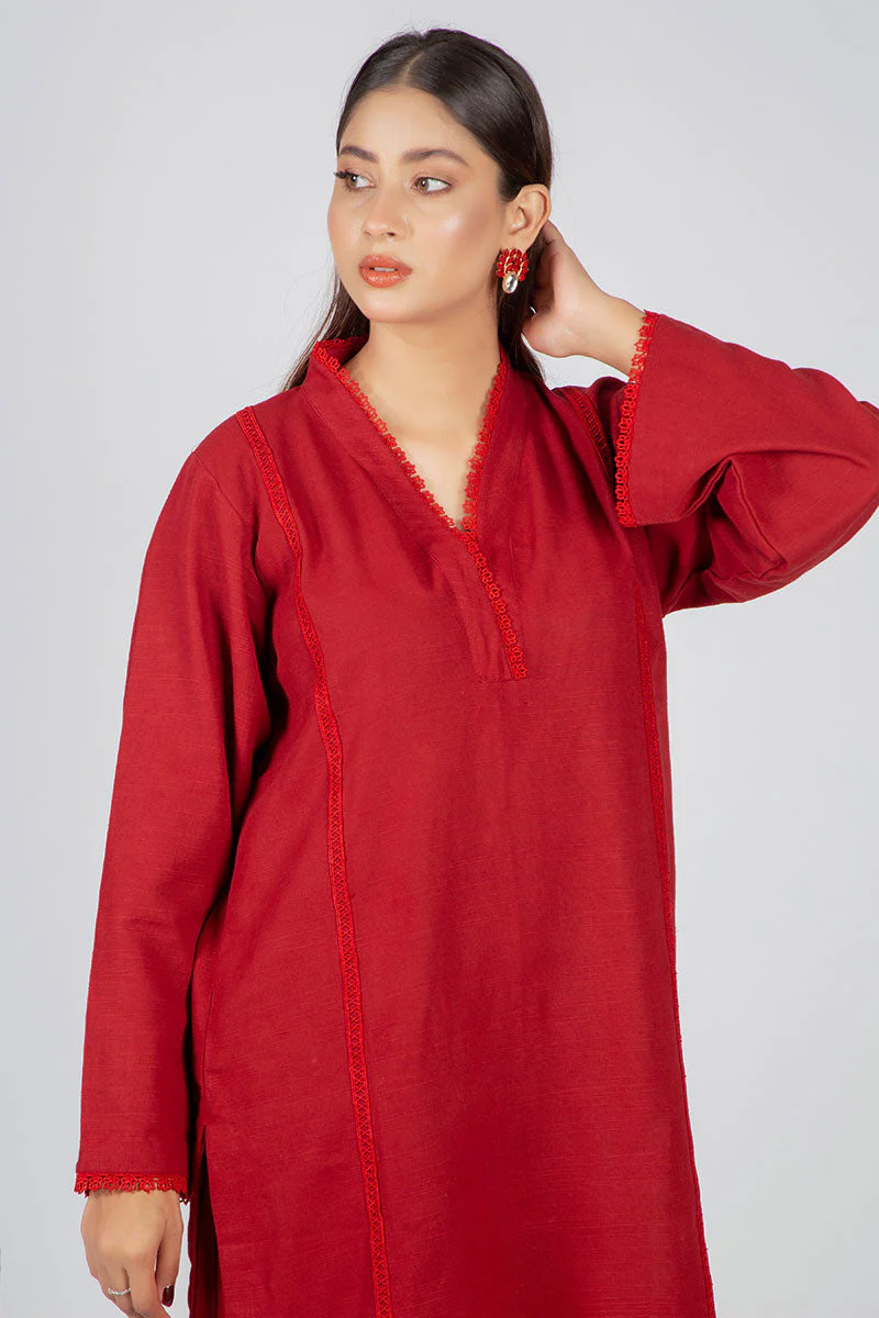 MYAURA Stitched 2 Piece Khaddar Winter Suit-Scarlet Serenity - Image 2