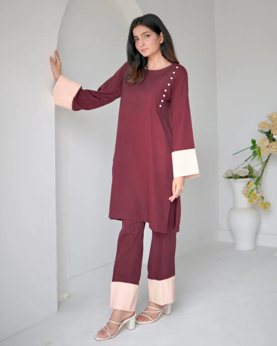 Zauk Stitched 2 Piece Collection-Scarlet Two Piece Dress - Image 7