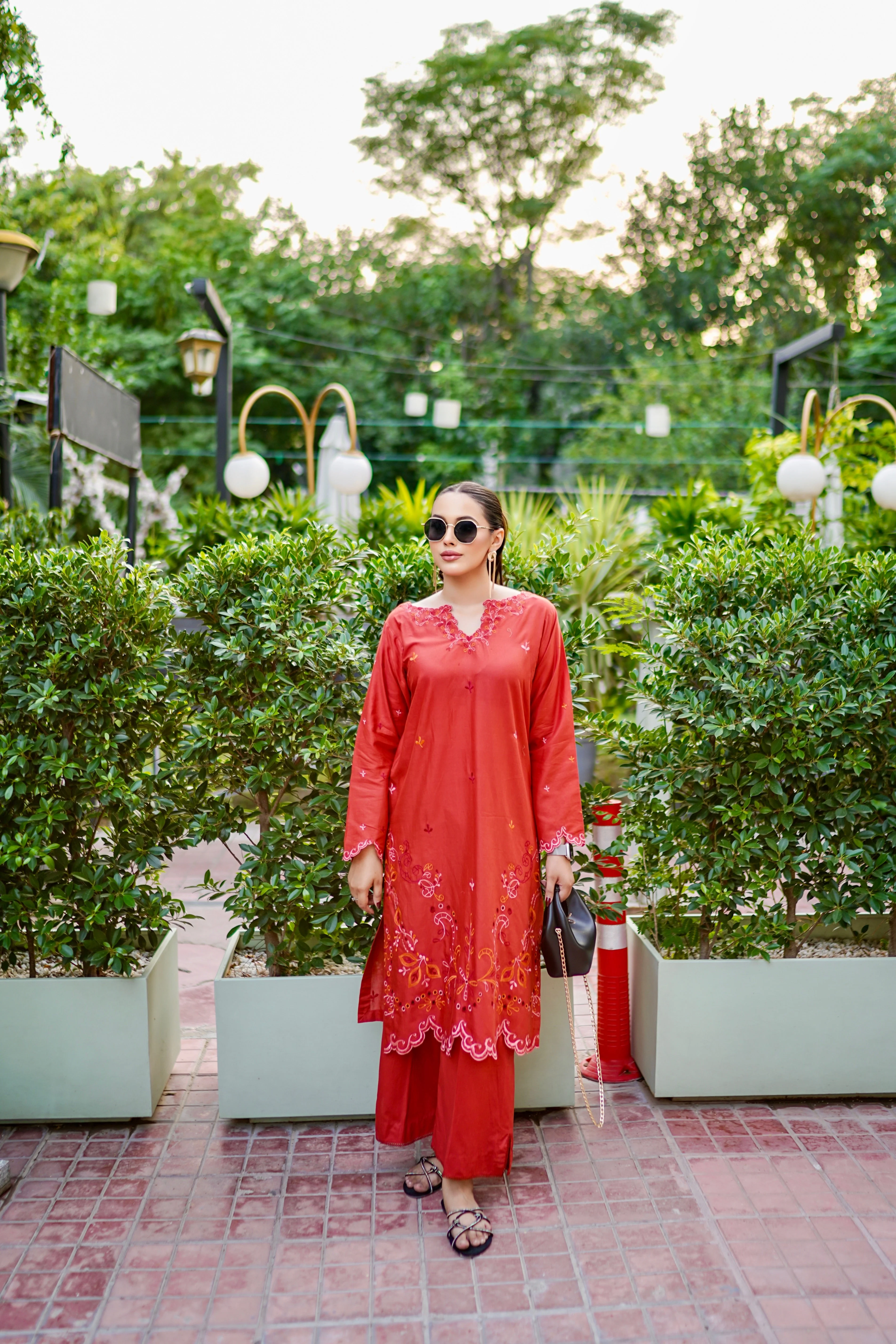Day to Slay By Mashrib Stitched 2 Piece Summer Suit-Scarlet Whisper - Image 6