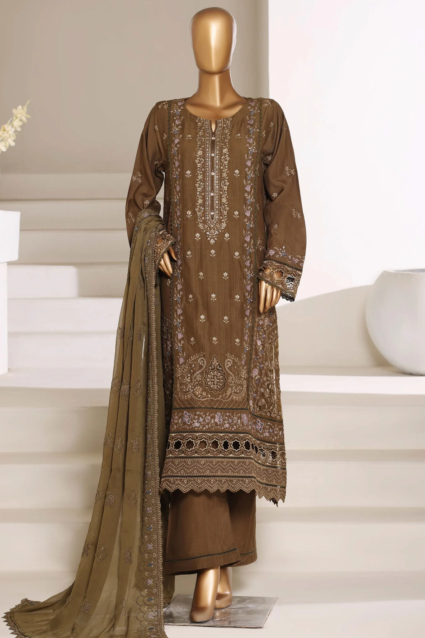 Sada Bahar Stitched 3 Piece Luxury Emb Festive Vol-01 Suit-LEL2-256-MEHANDI