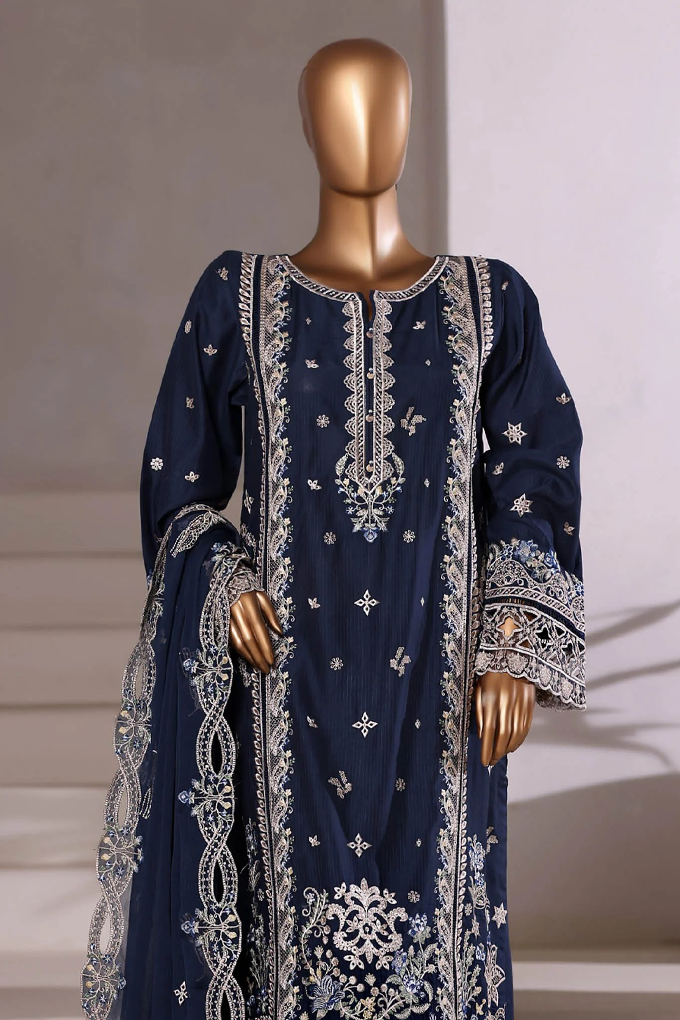 Sada Bahar Stitched 3 Piece Luxury Viscose Winter Vol-01 Suit-LEV-252-Blue - Image 2